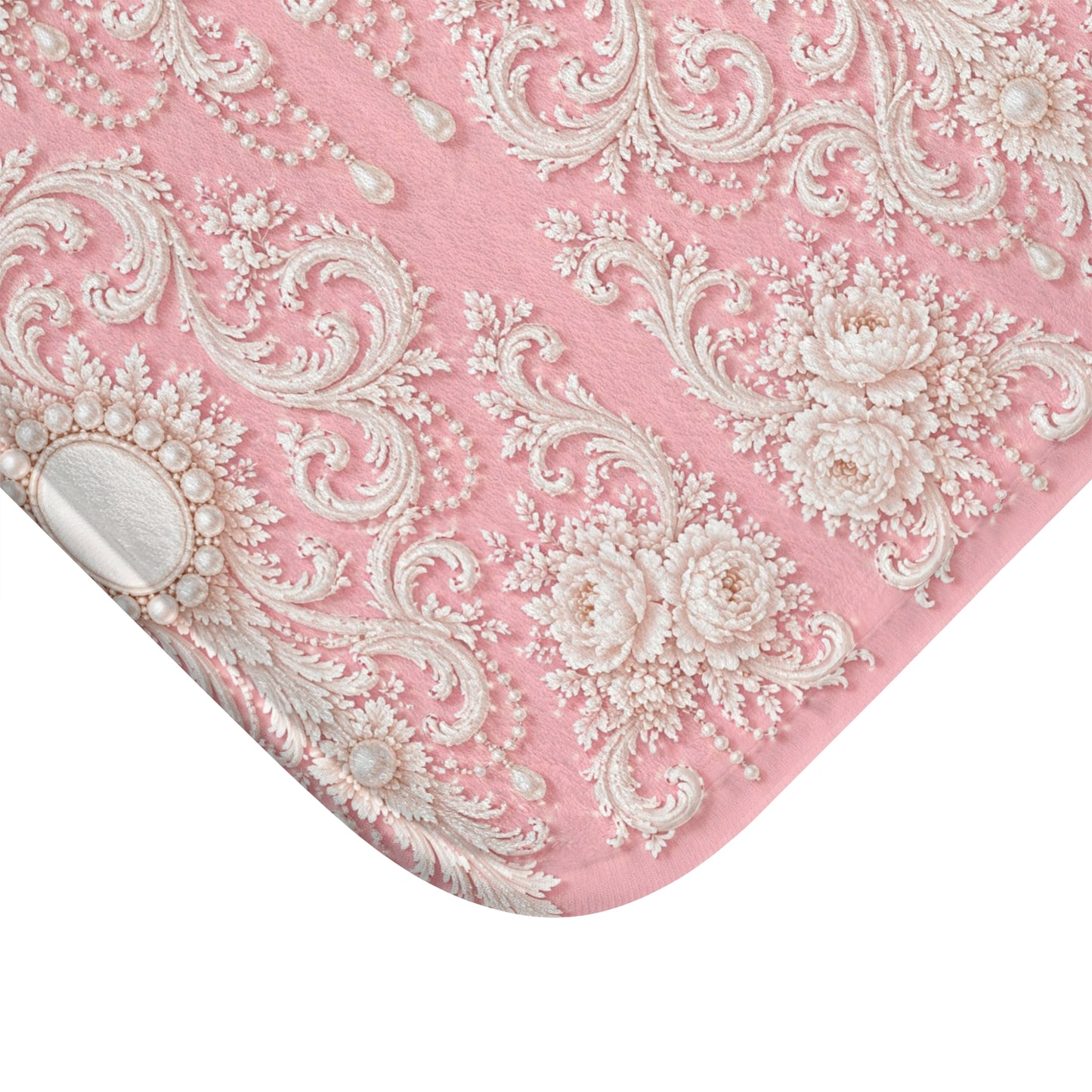 Pink Rococo Vintage Bath Mat — Elegant Floral Bathroom Rug