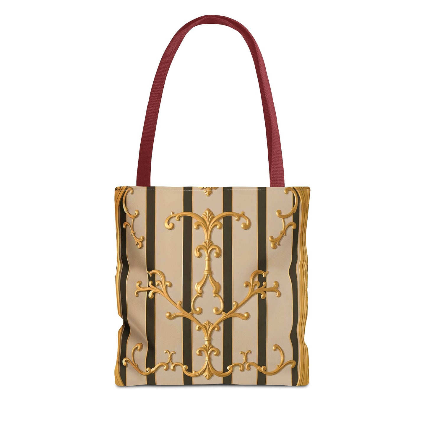 Elegant Gold Pattern Tote Bag - Stylish Carryall for Everyday Use, Eco-Friendly Shopping, Gift for Her - Beige Striped Gold Rococo