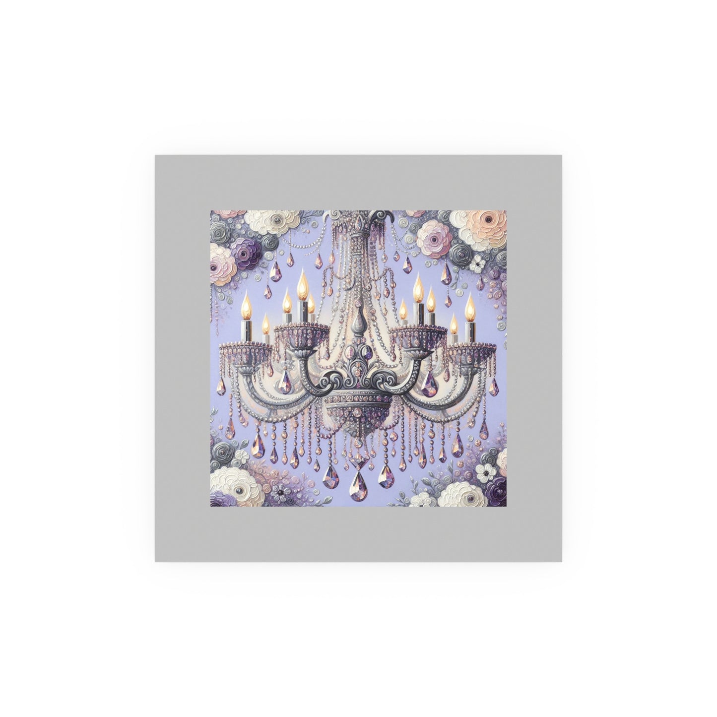 Elegant Floral Chandelier Poster, Art Print for Home Decor, Gift for Art Lovers, Wall Art for Living Room, Birthday Gift Idea - Lilac Jeweled Chandelier