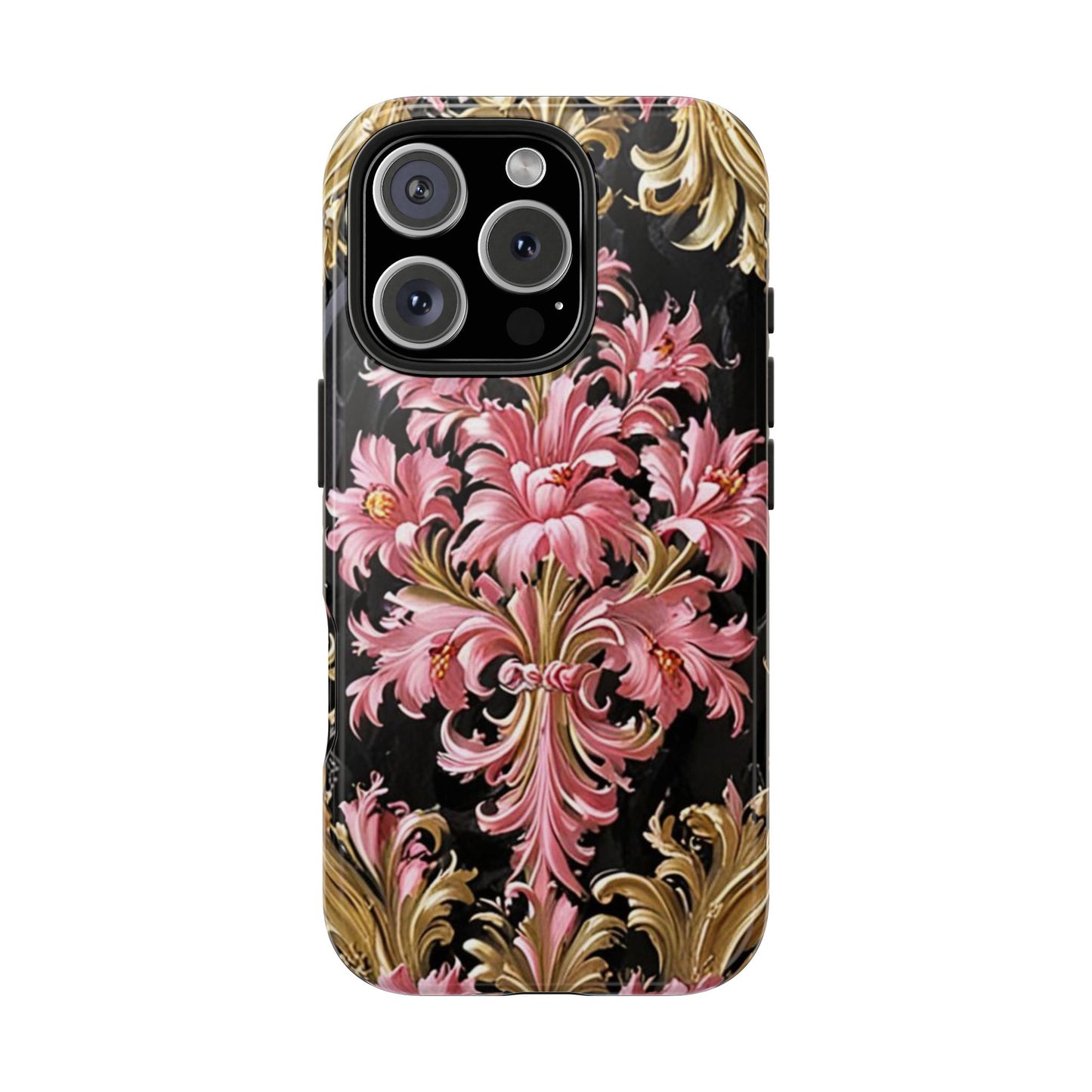 Elegant Floral Tough Phone Cases | Stylish Protection for Her | Gift for Birthdays - Black & Pink Oil Painting Style Rococo