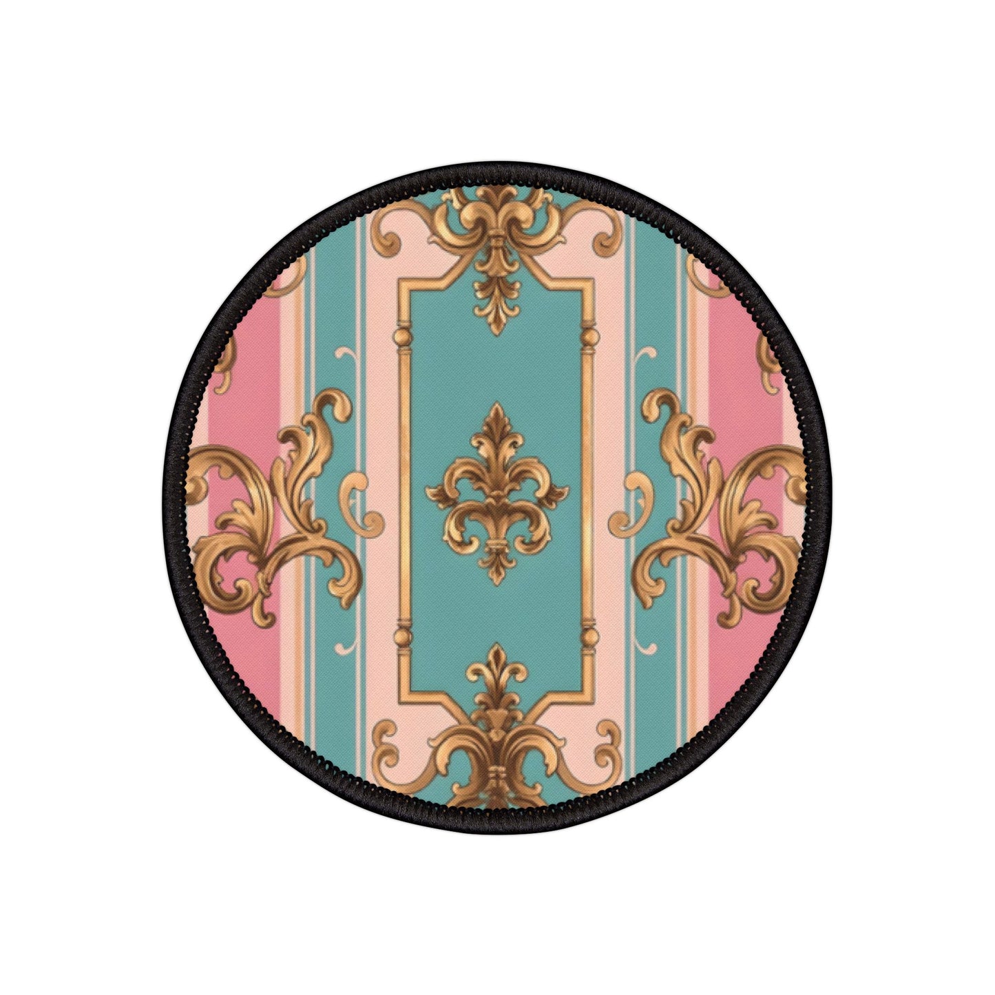 Vintage Floral Iron-On Patch, Fashion Customization, Denim Jacket Accessories, Sewing Crafts, Unique Gift Idea - Pink & Matte Turquoise Striped Rococo