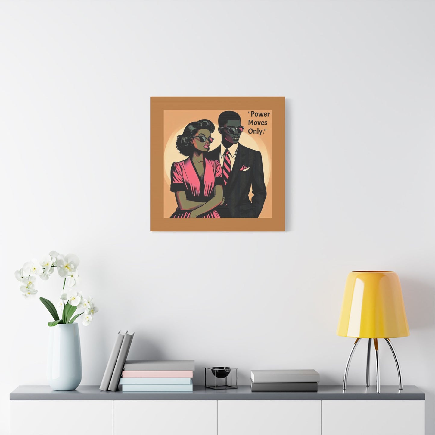 Afro Art Print Canvas, Wall Decor, Satin Stretched Canvas, African American Art, Office Decor, Home Decor - "Power Moves Only."