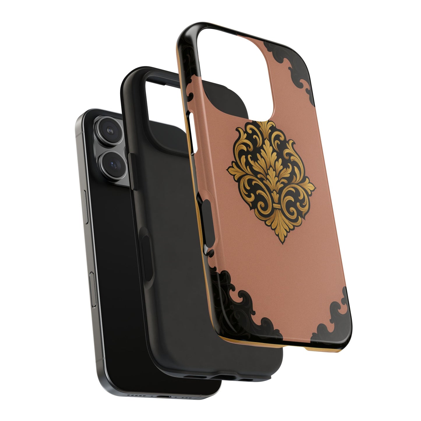 Mauve & Black-Gold Baroque Tough Phone Case — Ornate Protective iPhone Cover