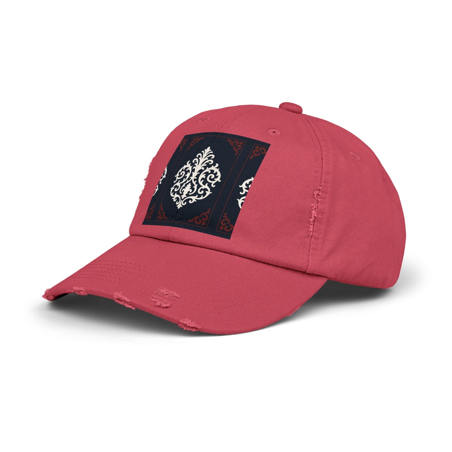 Dusk Blue & Maroon-White Baroque Distressed Cap with Ornamental Medallion Patch