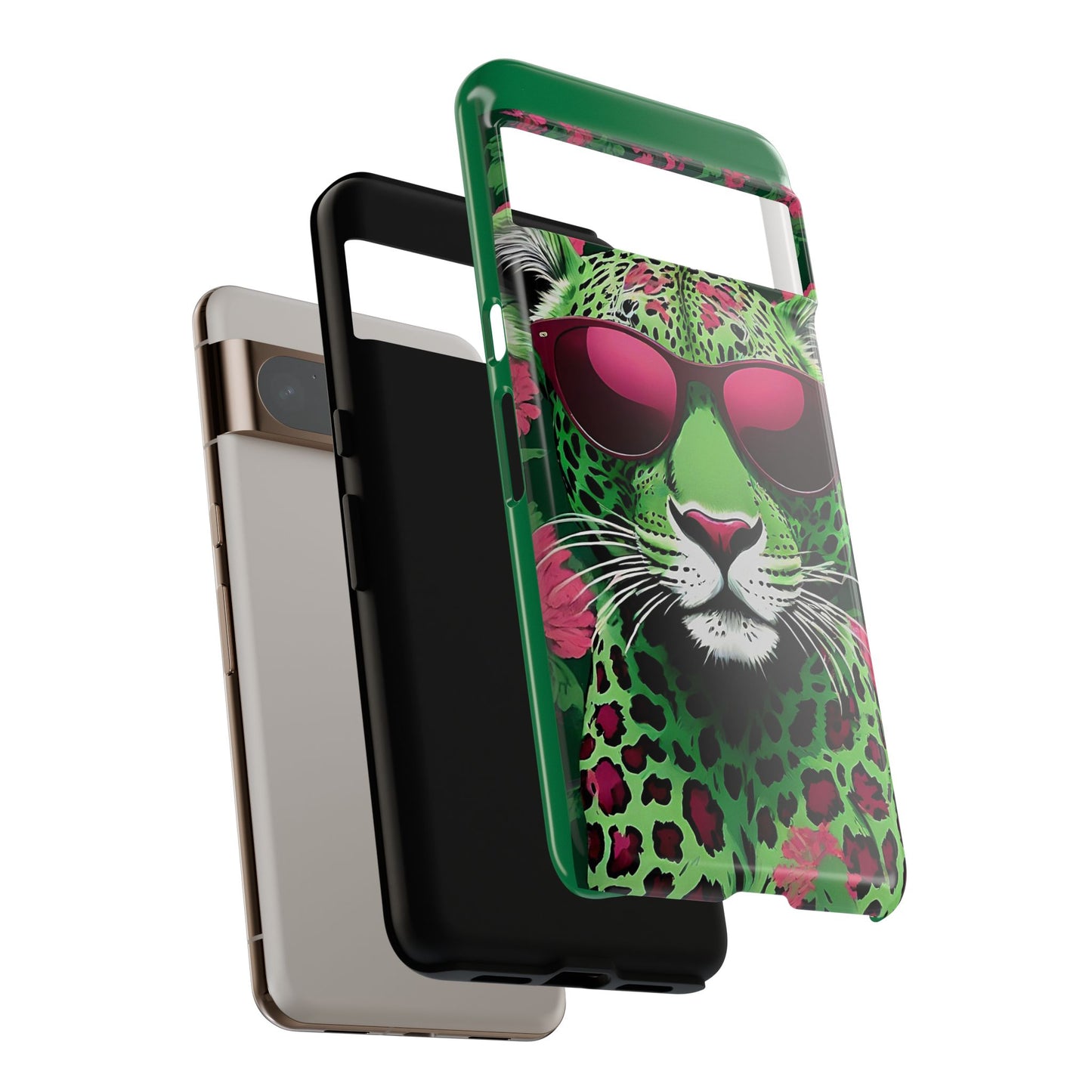 Phone Case - Lime Green & Burgundy Leopard In Sunglasses Design