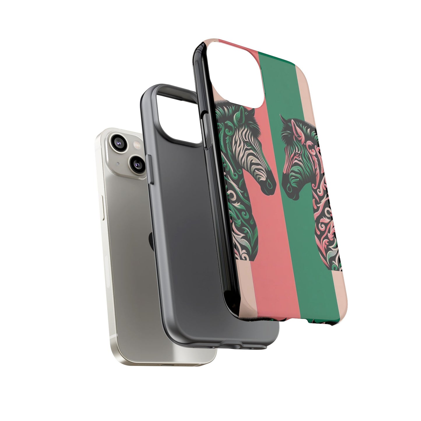 Phone Case - Elegant Pink & Green Zebra Damask Design