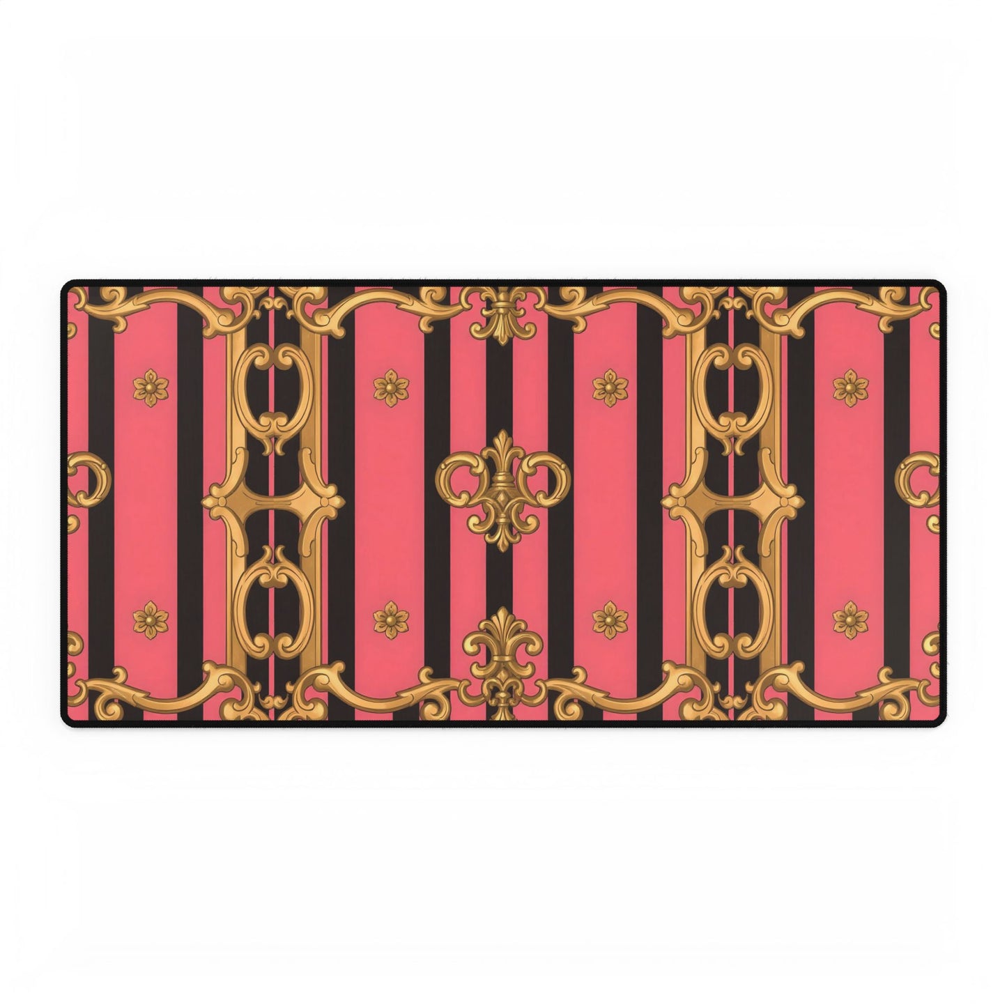 Elegant Pink & Black Desk Mat for Home Office, Stylish Ergonomic Mat, Desk Accessories - Pink & Black Striped Gold Baroque