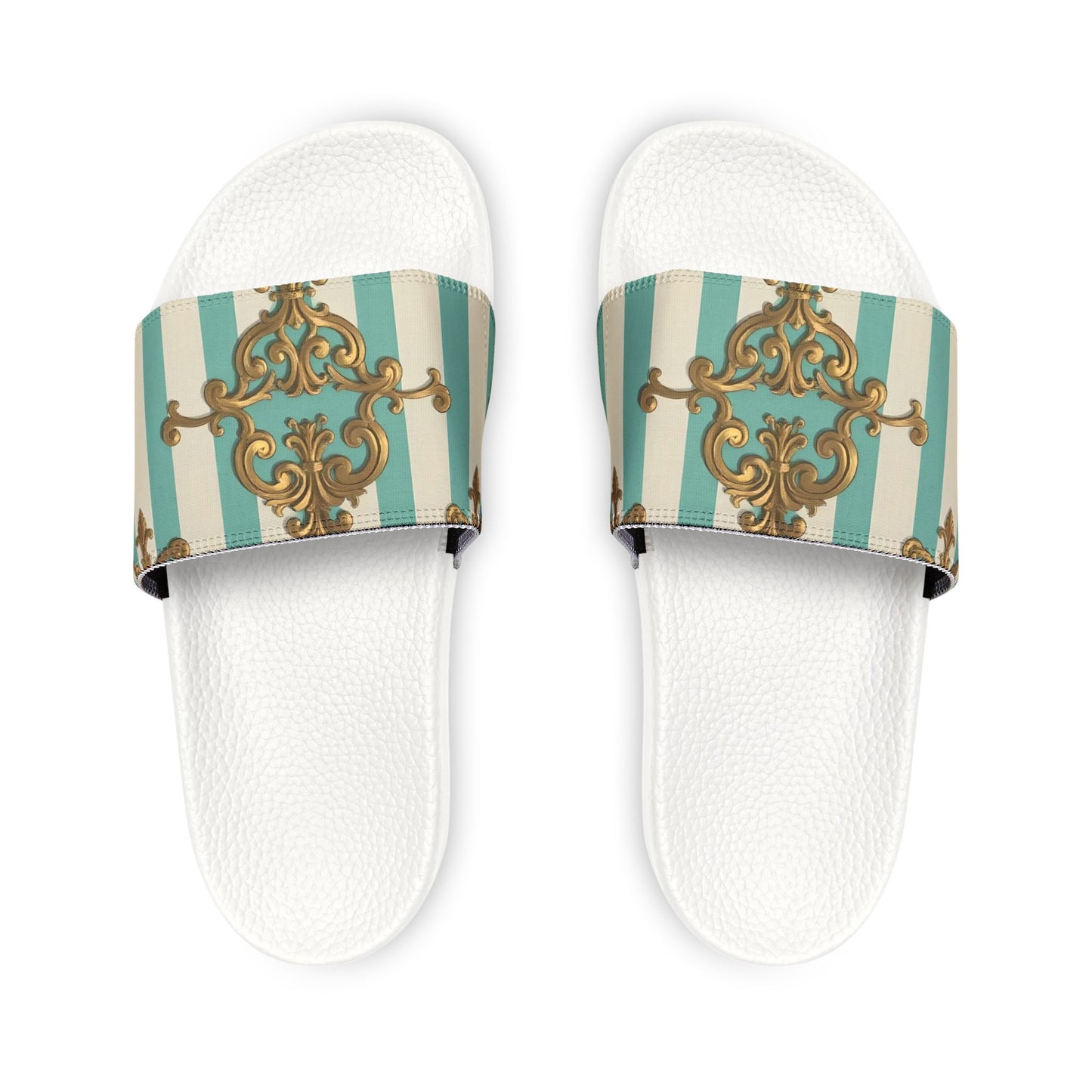Chic Removable-Strap Sandals | Stylish Summer Footwear, Beach Sandals, Casual Slides, Floral Pattern - Matte Green Striped Rococo