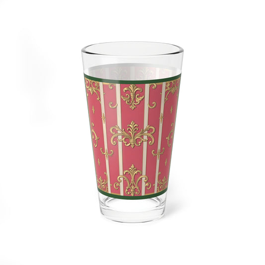 Elegant Green Border Pink Striped Baroque Mixing Glass - 16oz, Vintage Inspired Barware, Retro Floral Drinkware, Cocktail Glass, Home Bar Gift