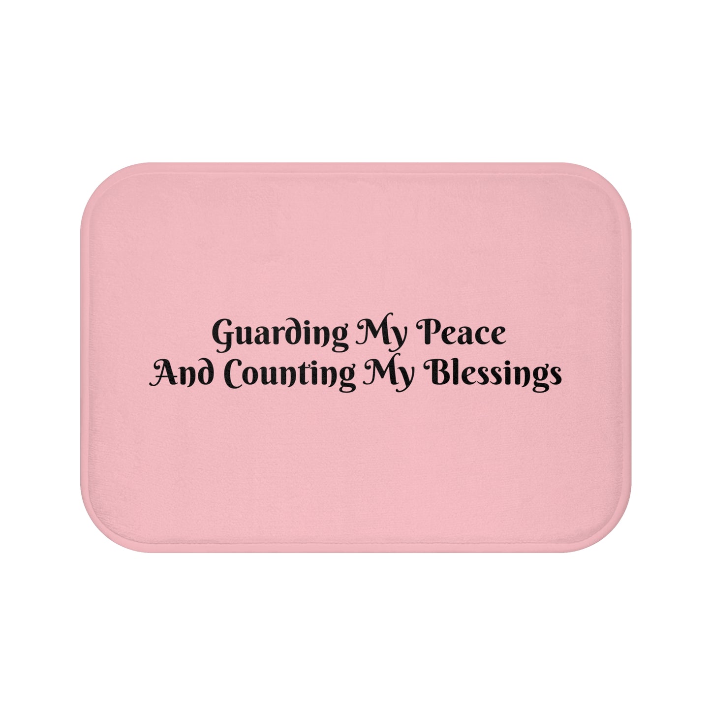 Serene Bath Mat Guarding My Peace And Counting My Blessings, Soft Non-Slip Bathroom Rug, Home Décor Gift for Wellness - Black Lettering