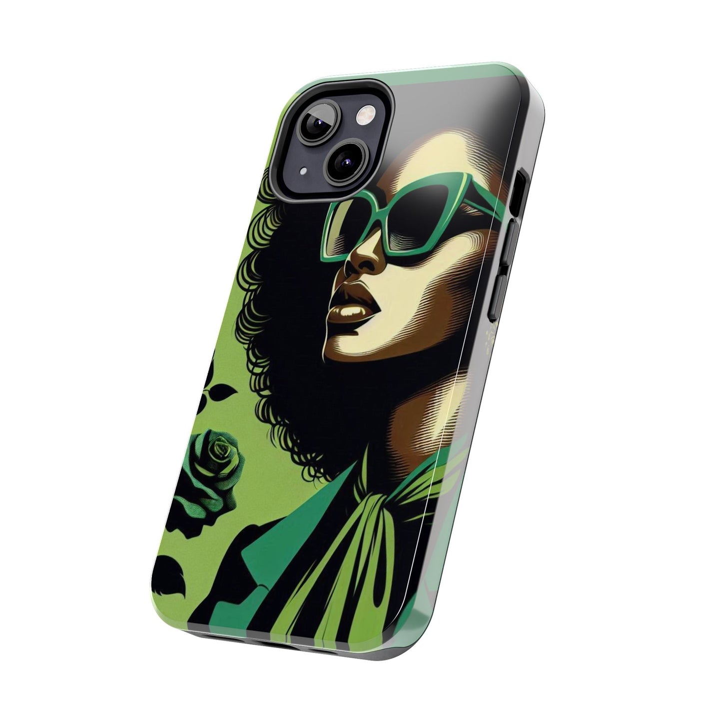 Chic Tough Phone Case | Artistic Green & Black Design | Phone Protection, Gift for Her, Stylish Accessory, Trendy Tech - Lady in Green