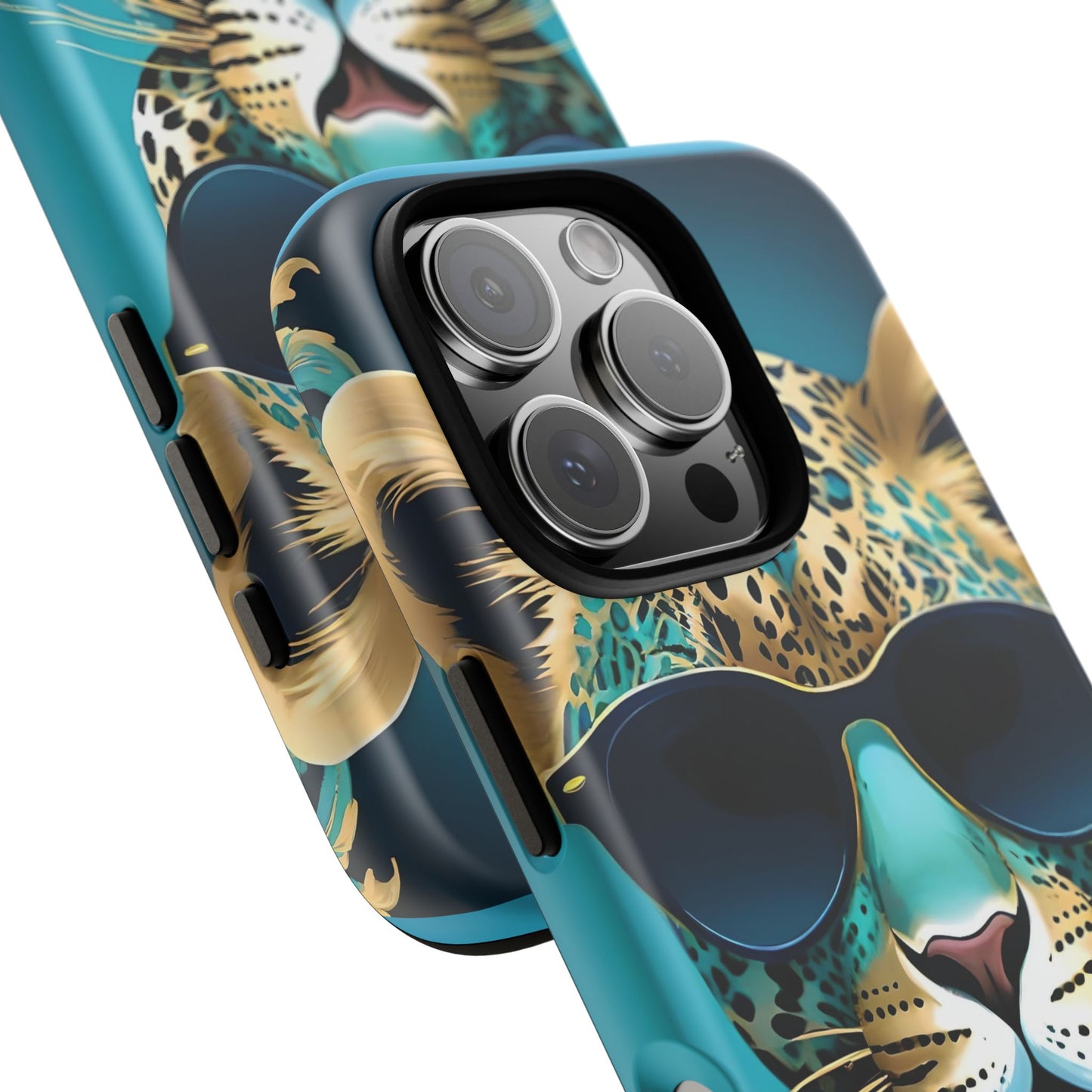 Phone Case - Aqua & Gold Leopard In Sunglasses Design