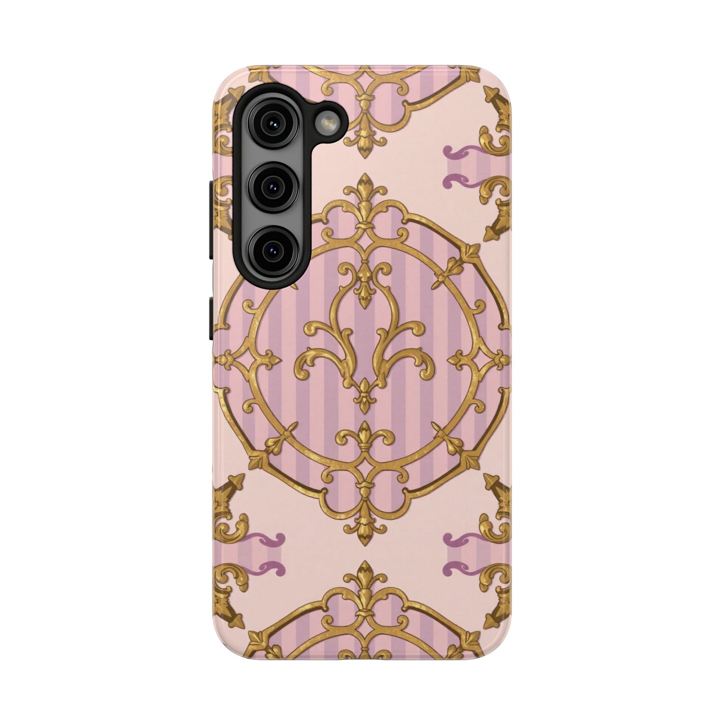 Elegant Vintage Phone Case, Tough Phone Case, Lavender & Alabaster Striped Gold Baroque Phone Cover, Stylish Phone Protector, Gift for Her