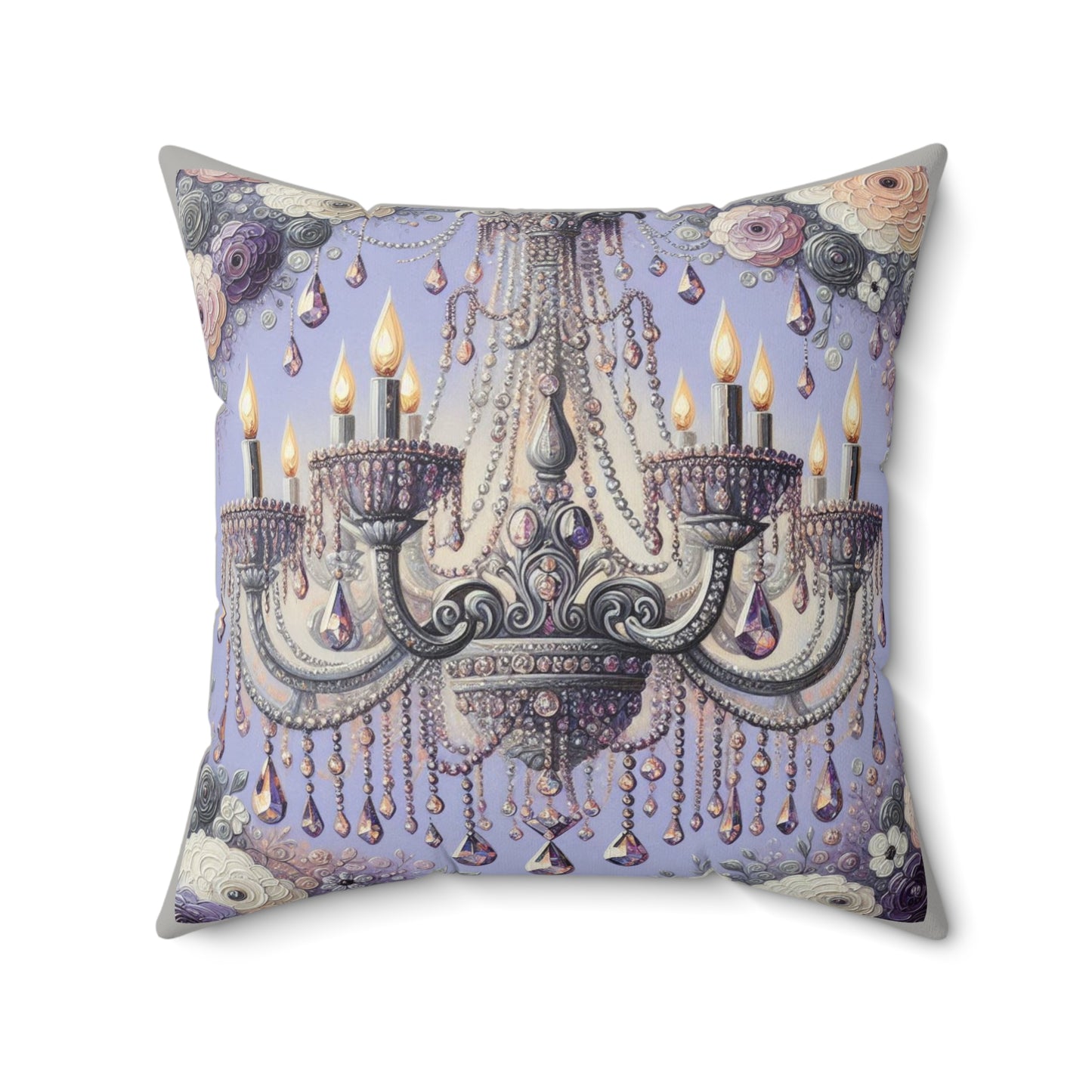 Chic Faux Suede Pillow with Elegant Chandelier Design | Decorative Throw Pillow, Home Decor Accent, Gift for Any Occasion - Lilac Jeweled Chandelier