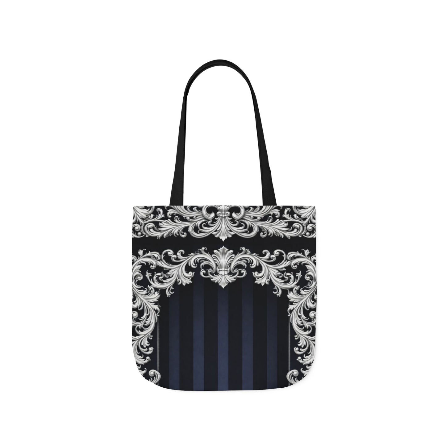Navy Stripes & Baroque Canvas Tote Bag