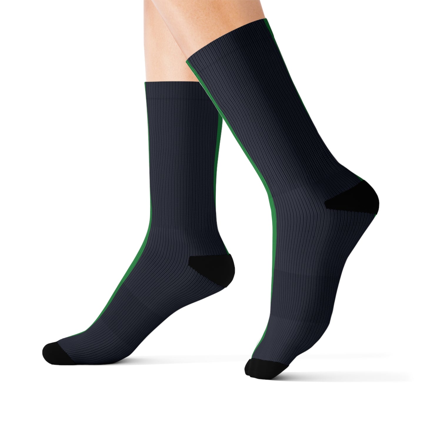 Lunar Midnight & Green-White Striped Customizable Sublimation Socks | Stylish, Fun Gift for Sports Lovers, Unique Sock Gift, Everyday Wear