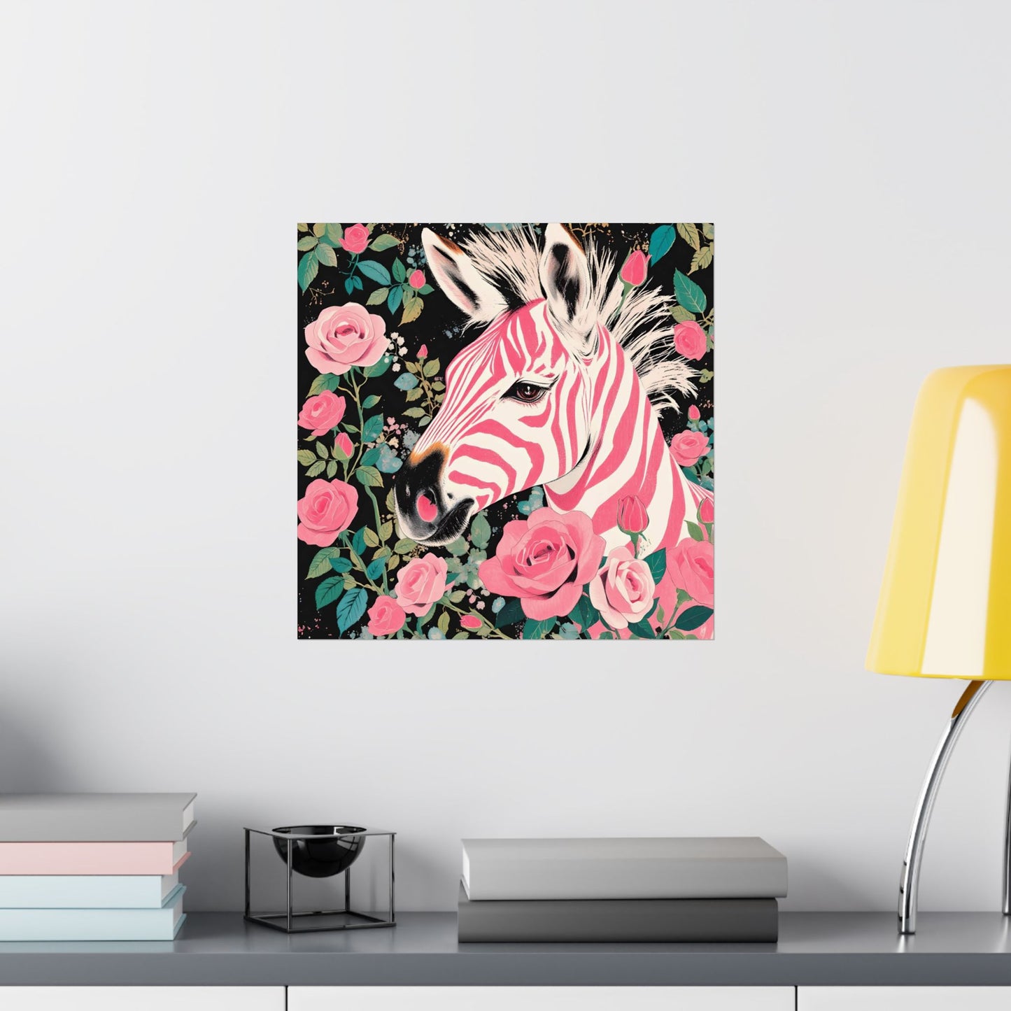 Floral Art Poster - Elegant Matte Vertical Wall Decor - Pink & White Zebra
