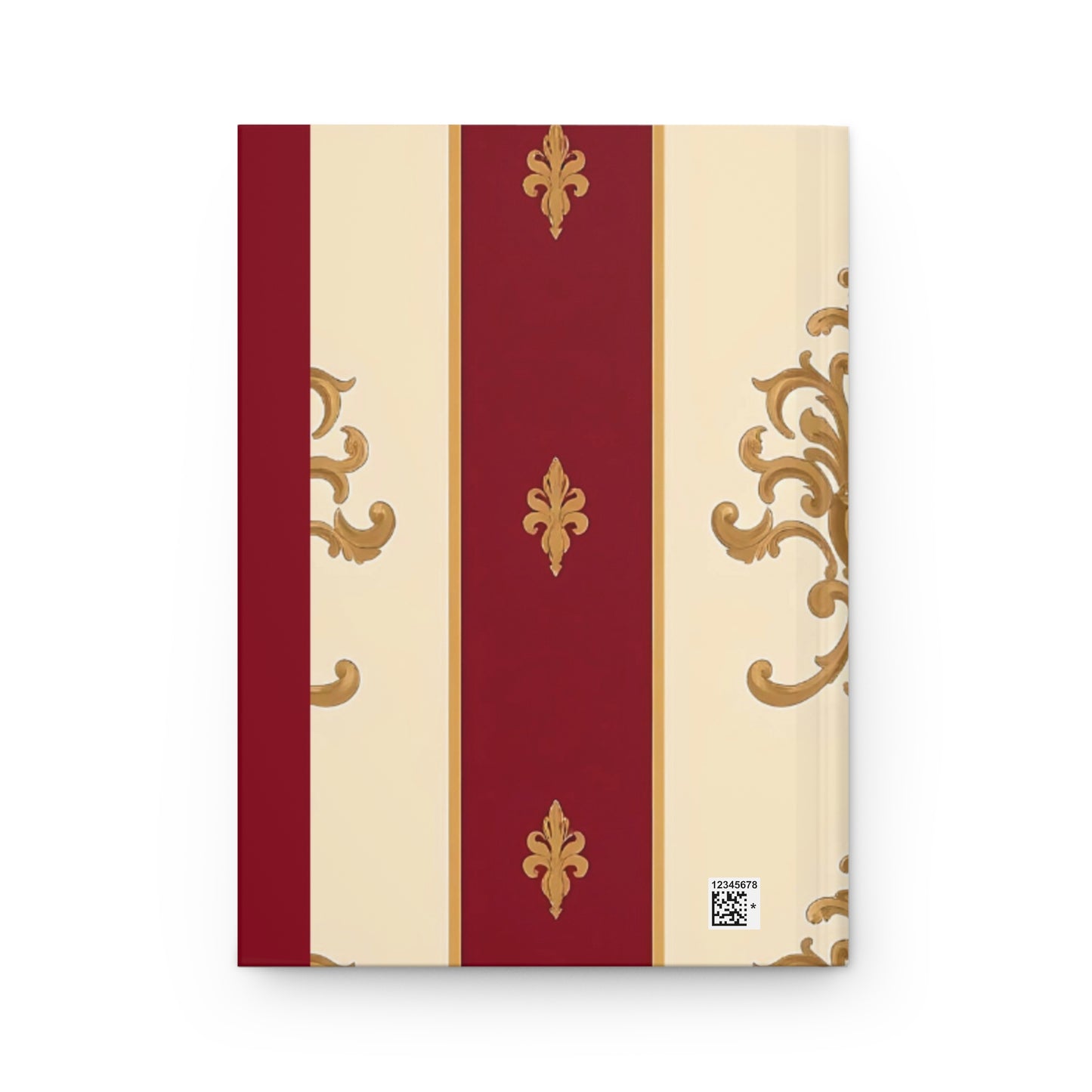 Elegant Floral Motif Hardcover Journal - Stylish Writing Notebook - Dusk Red Striped Gold Damask