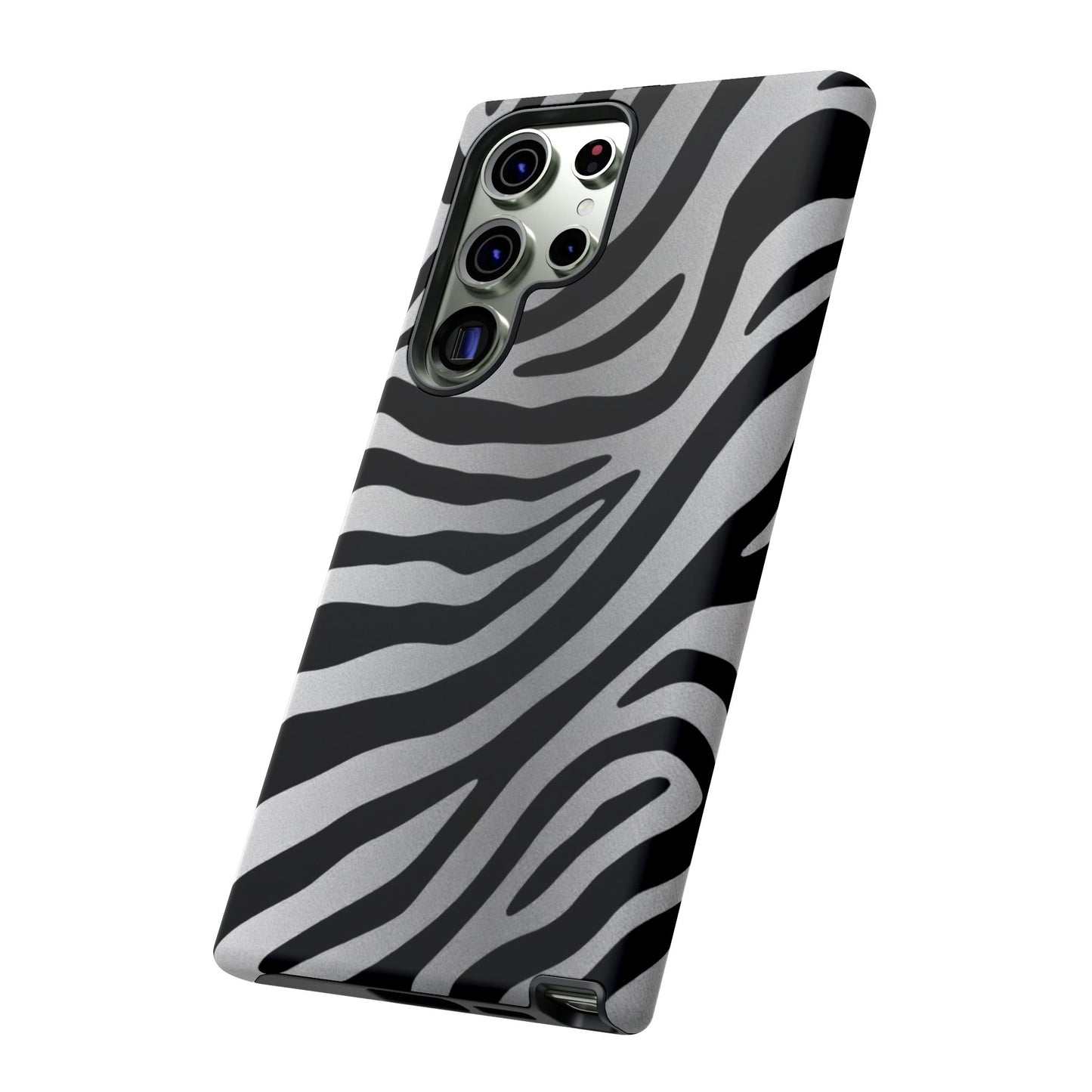 Zebra Print Tough Phone Case - Silver