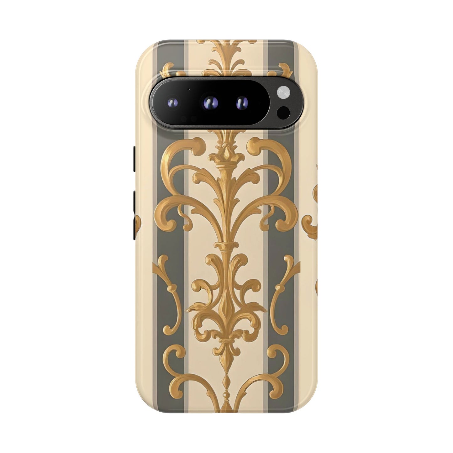 Elegant Floral Motif Phone Case - Tough Cases with Vintage Design - Dusk Olive Striped Gold Damask