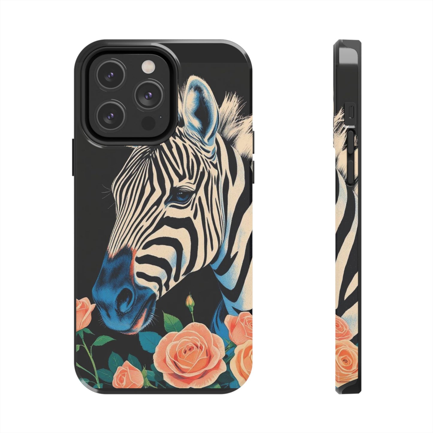 Zebra Tough Phone Case - Trendy Floral Design for Animal Lovers - Blue Zebra & Roses