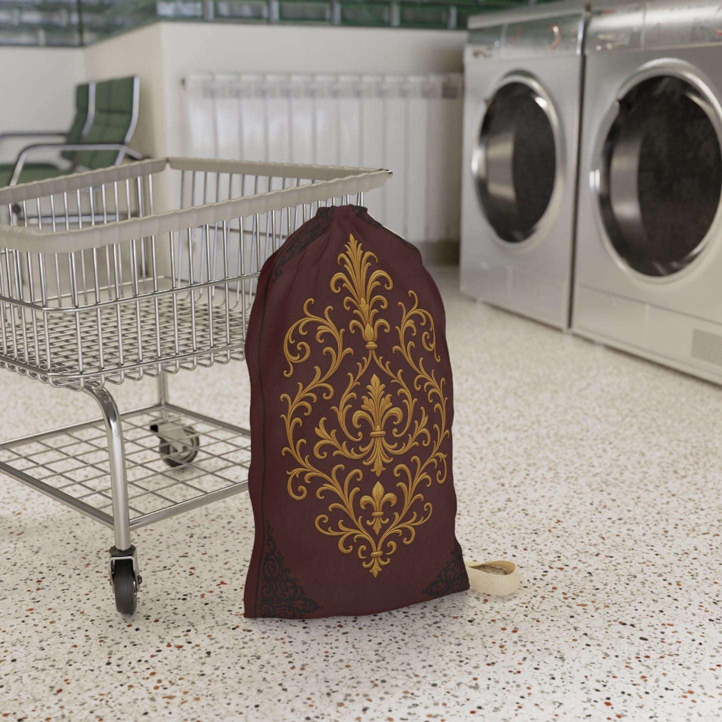 Dusk Burgundy-Black & Gold Baroque Laundry Bag — Burgundy & Gold Decorative Wash Tote