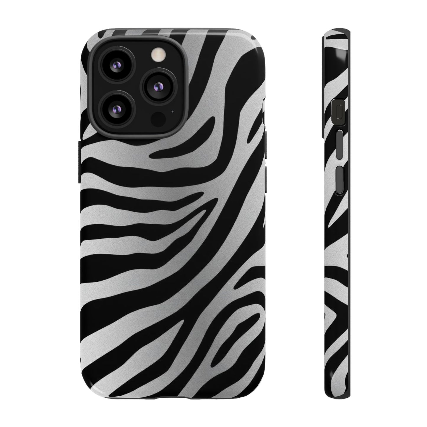 Zebra Print Tough Phone Case - Silver