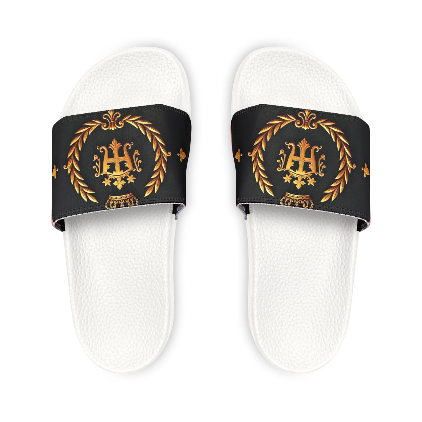 Chic Women's Removable-Strap Sandals | Stylish Summer Footwear, Pool Slides, Casual Beach Shoes, Vacation Footwear - Pink Striped Gold Crest