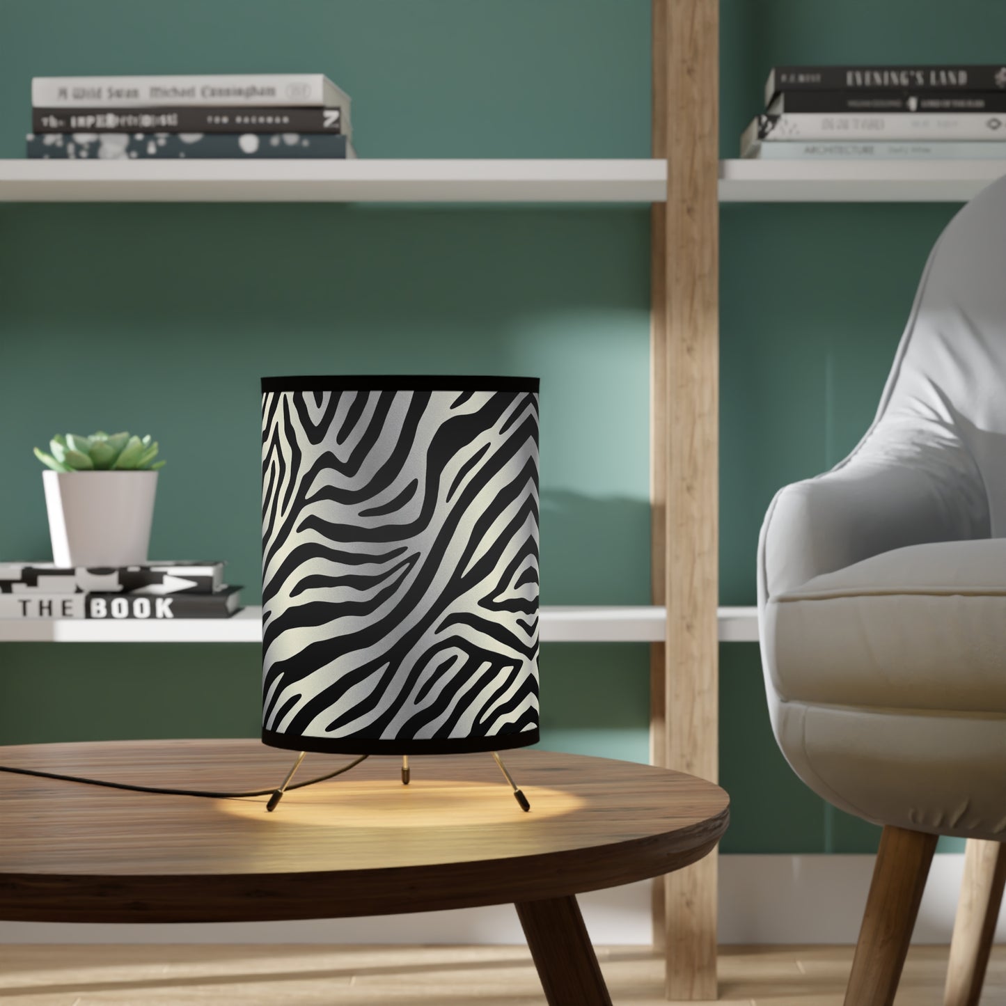 Zebra Print Tripod Lamp - Modern Home Decor with High-Res Shades - Silver