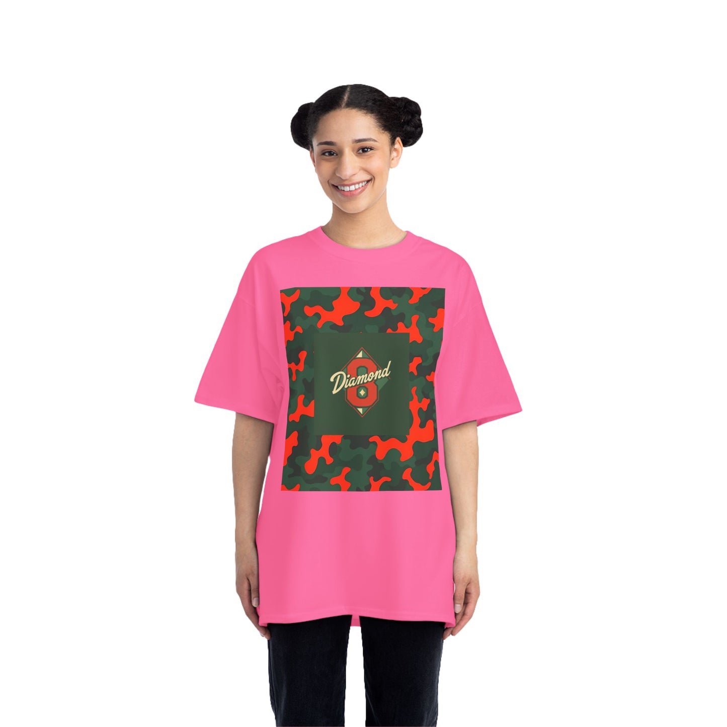 Camo Graphic Tee, Unisex, Trendy Streetwear, Stylish Summer Top, Perfect for Casual Outings - Green & Orange Camo Diamond 8