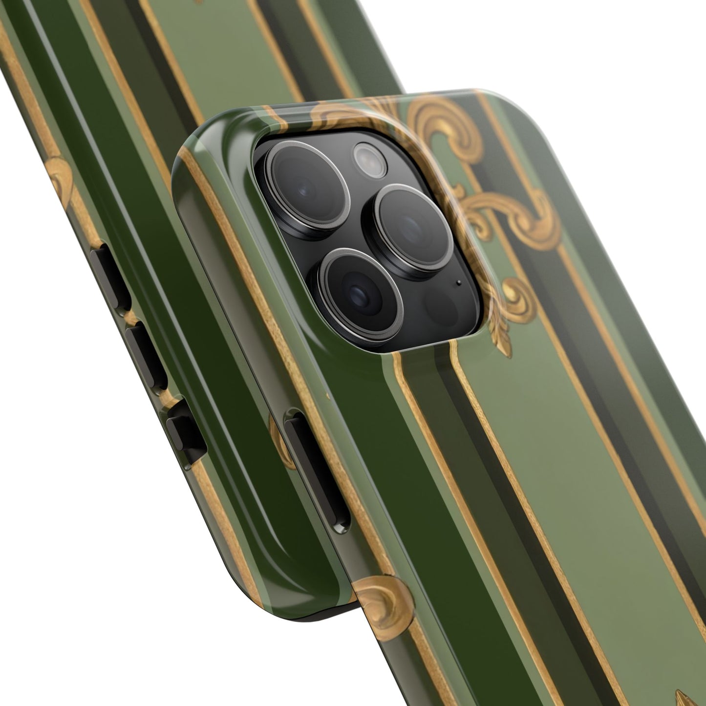 Elegant Tough Phone Cases - Baroque Design, Durable Cell Phone Covers, Unique Gifts for Her, Holiday Gifts - Green Striped Gold Baroque