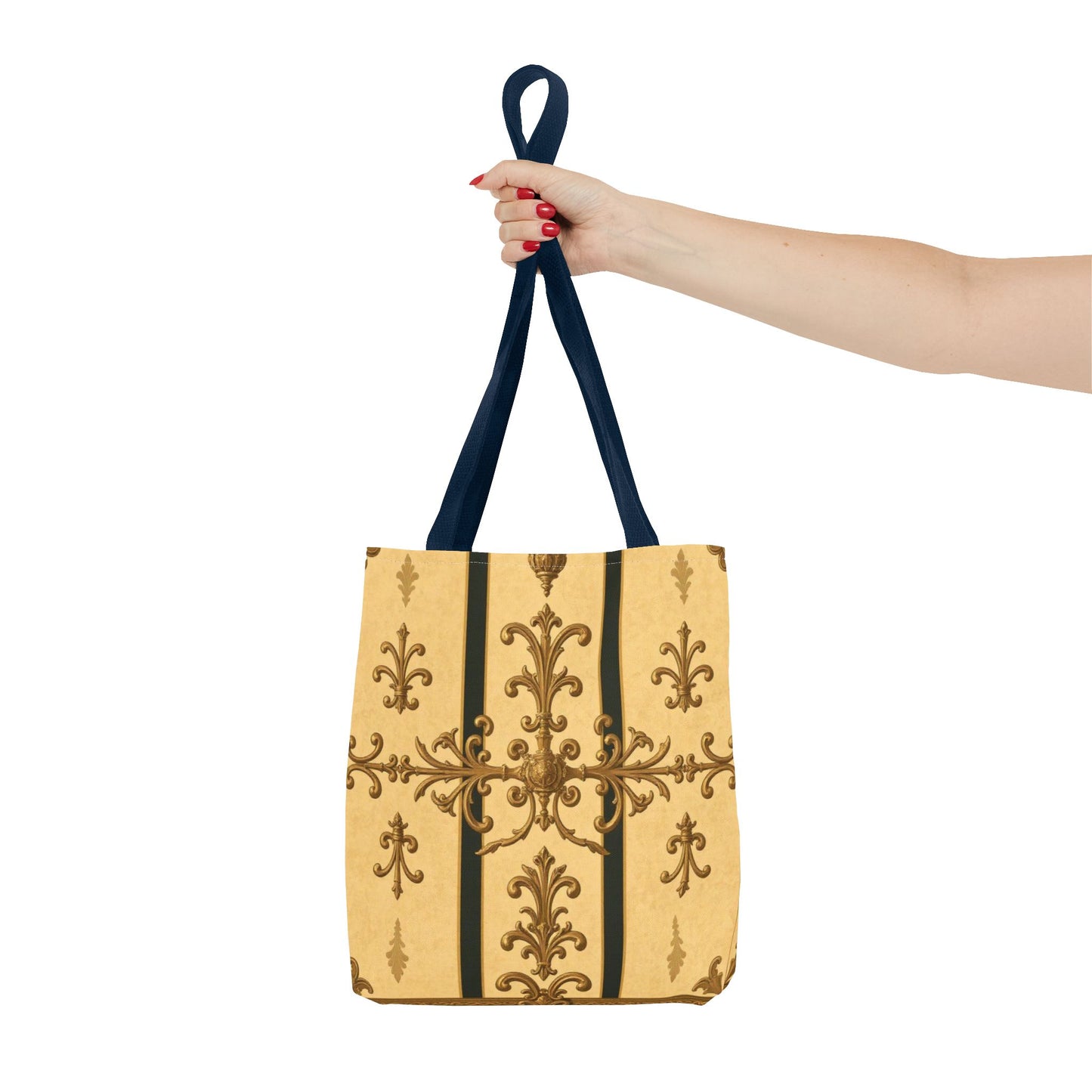 Elegant Baroque Pattern Tote Bag | Stylish Eco-friendly Shopping Bag, Beach Tote, Gift Bag, Daily Use - Matte Yellow Striped Antique Rococo