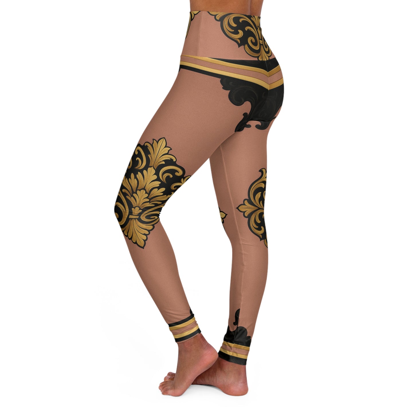Mauve & Black-Gold Baroque High-Waisted Yoga Leggings