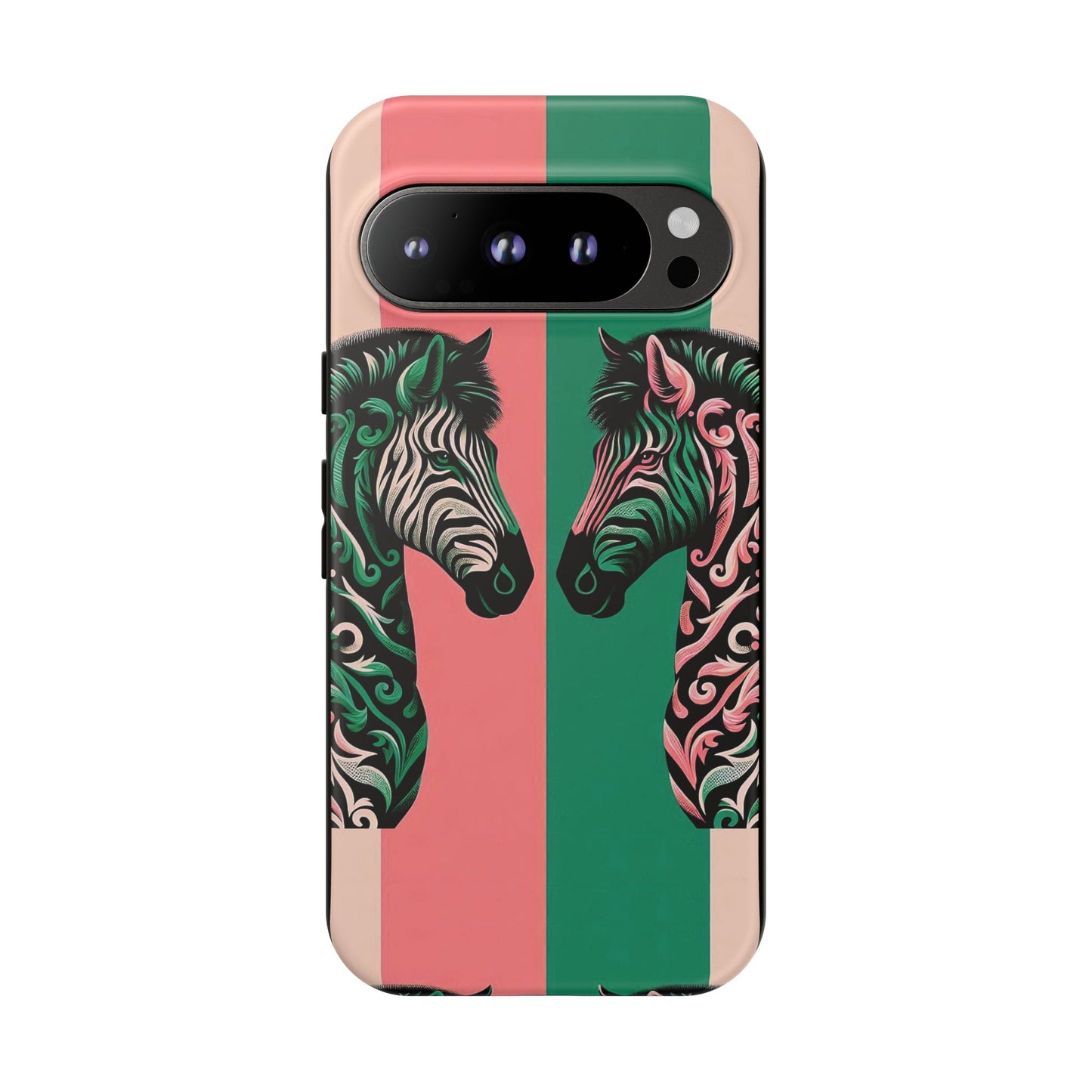 Phone Case - Elegant Pink & Green Zebra Damask Design