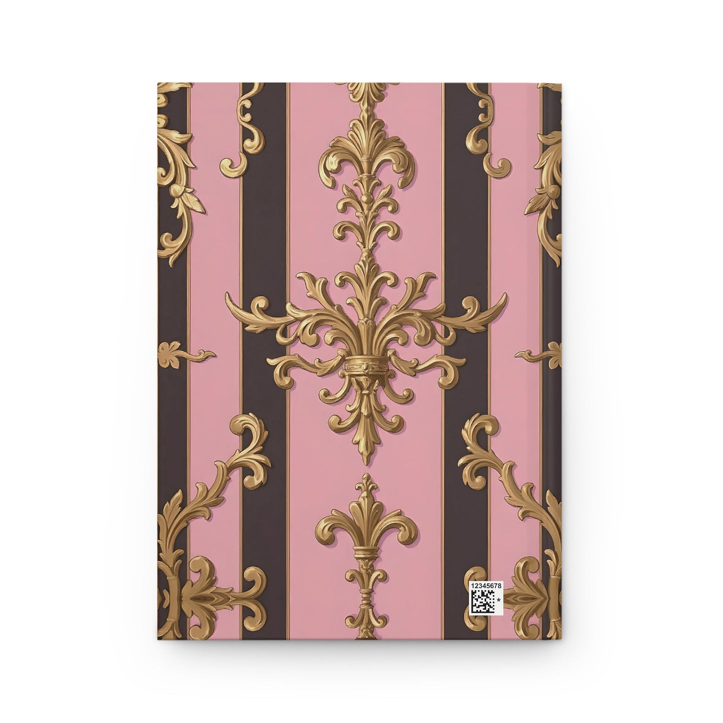 Elegant Floral Motif Hardcover Journal - Stylish Writing Notebook - Pink & Brown Striped Damask Design