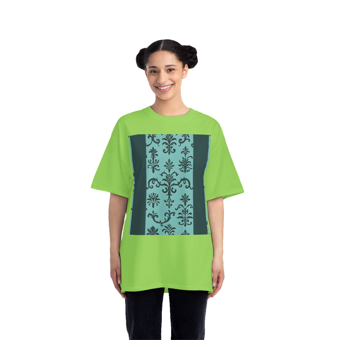 Elegant Floral T-Shirt - Vintage Design, Casual Wear, Gift for Her, Summer Fashion, Stylish Tee - Teal Striped Rococo