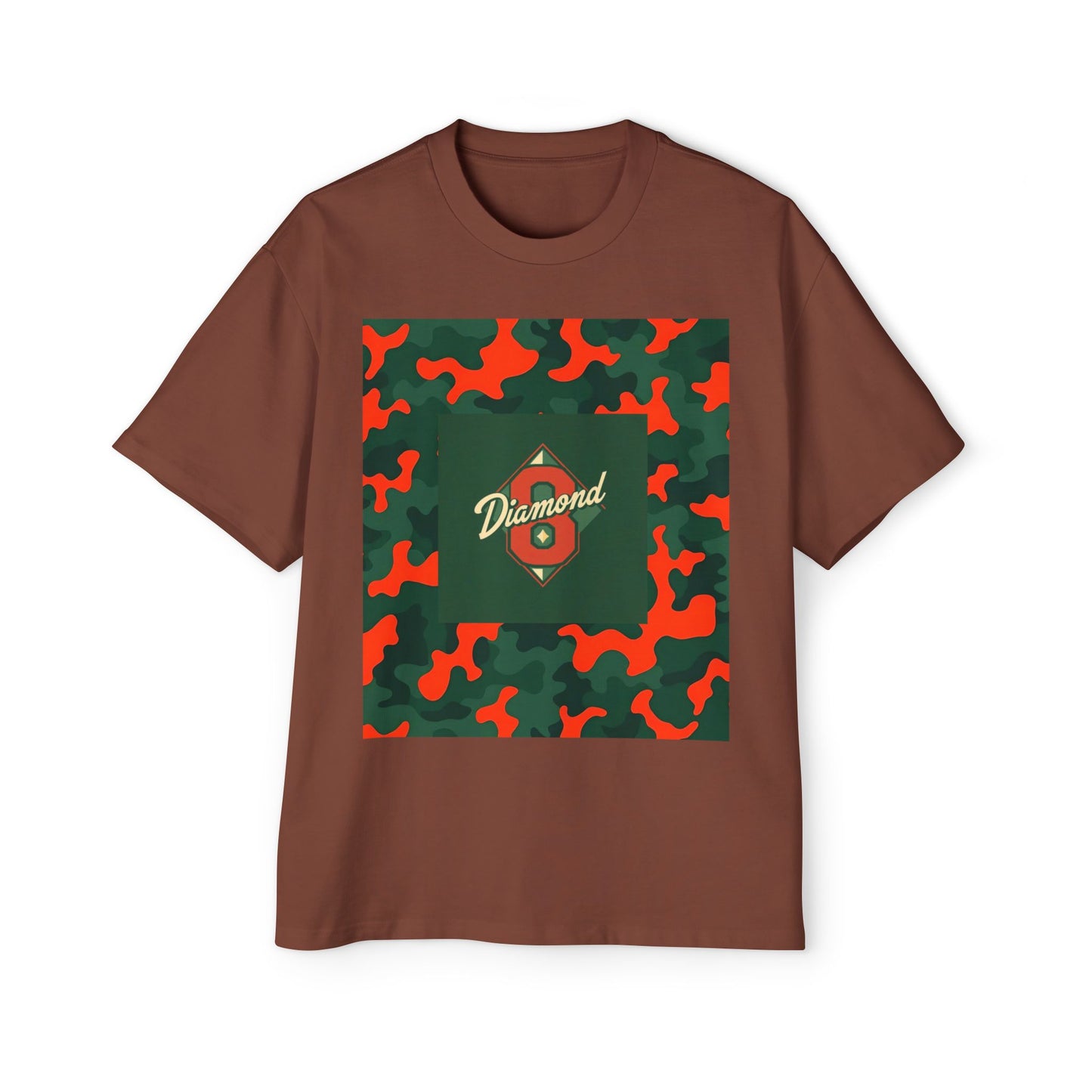Men's Heavy Oversized Camouflage Tee, Casual Streetwear Shirt, Graphic T-Shirt, Comfortable Everyday Wear, Gift for Him - Green & Orange Camo Diamond 8