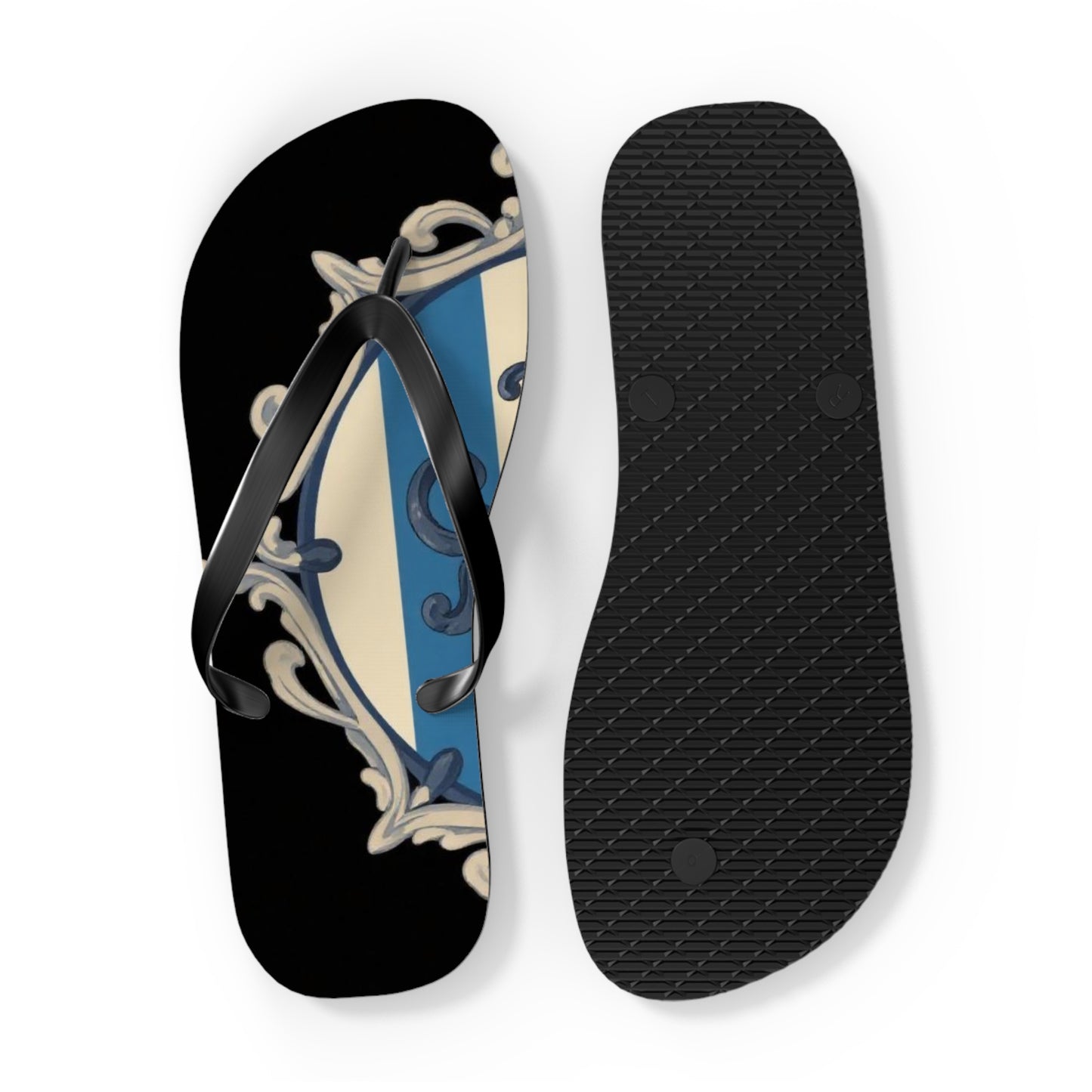 Stylish Blue & Alabaster Striped Baroque Beach Flip Flops, Summer Footwear, Vacation Sandals, Casual Footwear, Pool Party Essentials