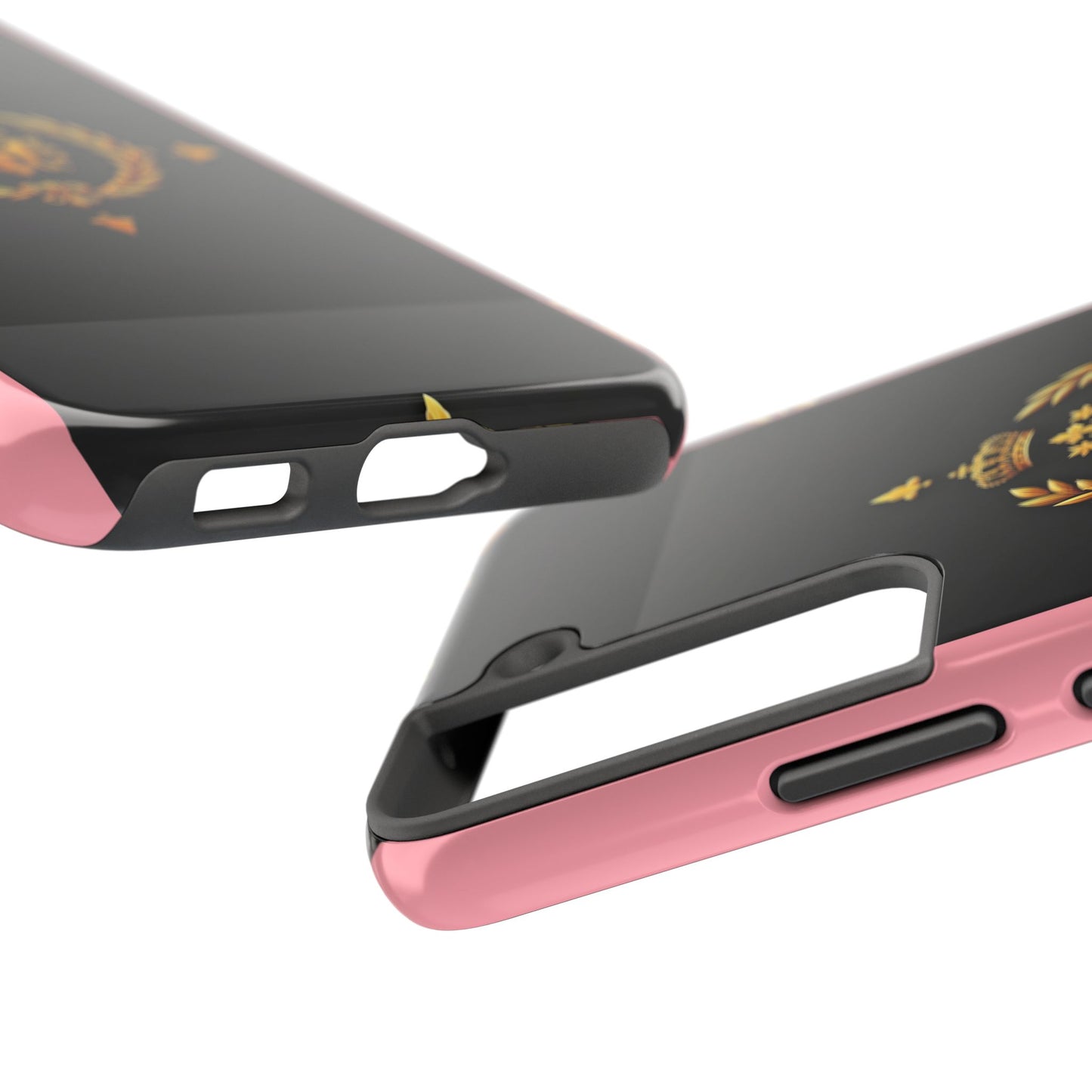 Tough Phone Case with Regal Design - Elegant Phone Protection, Gift for Him/Her, Royalty Inspired - Pink Striped Gold Crest