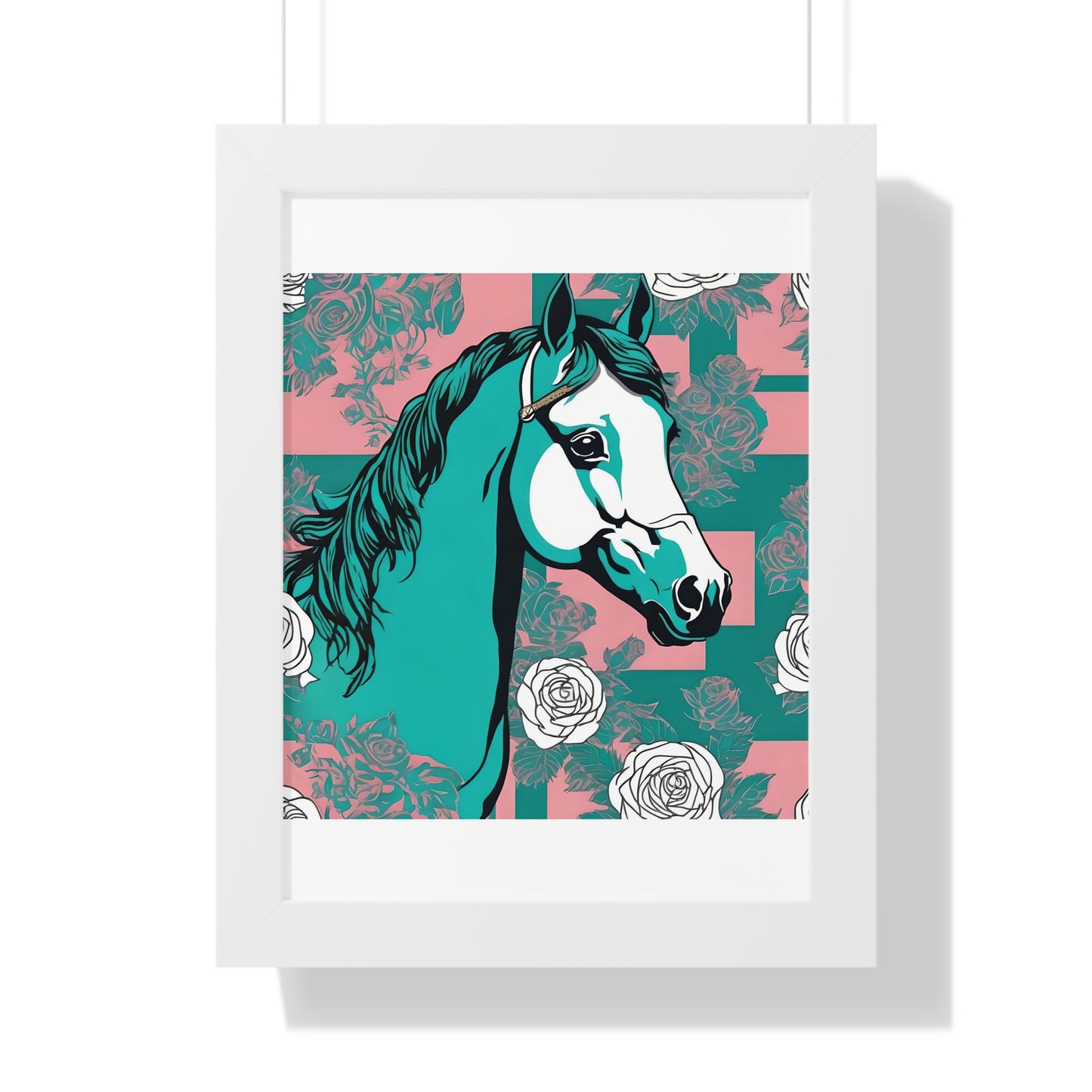 Vertical Poster - Stylish Modern Art for Home Decor - Teal & White Horse