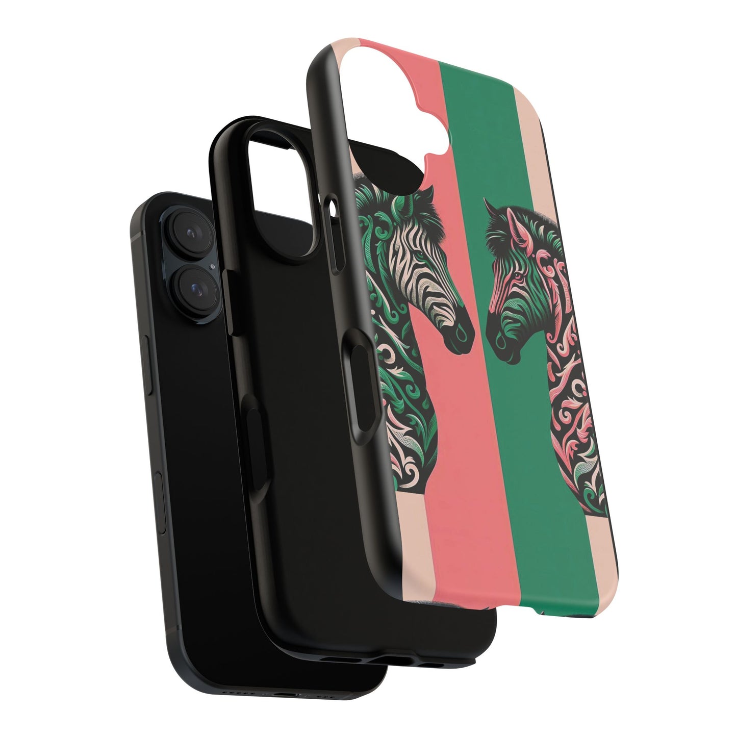 Phone Case - Elegant Pink & Green Zebra Damask Design