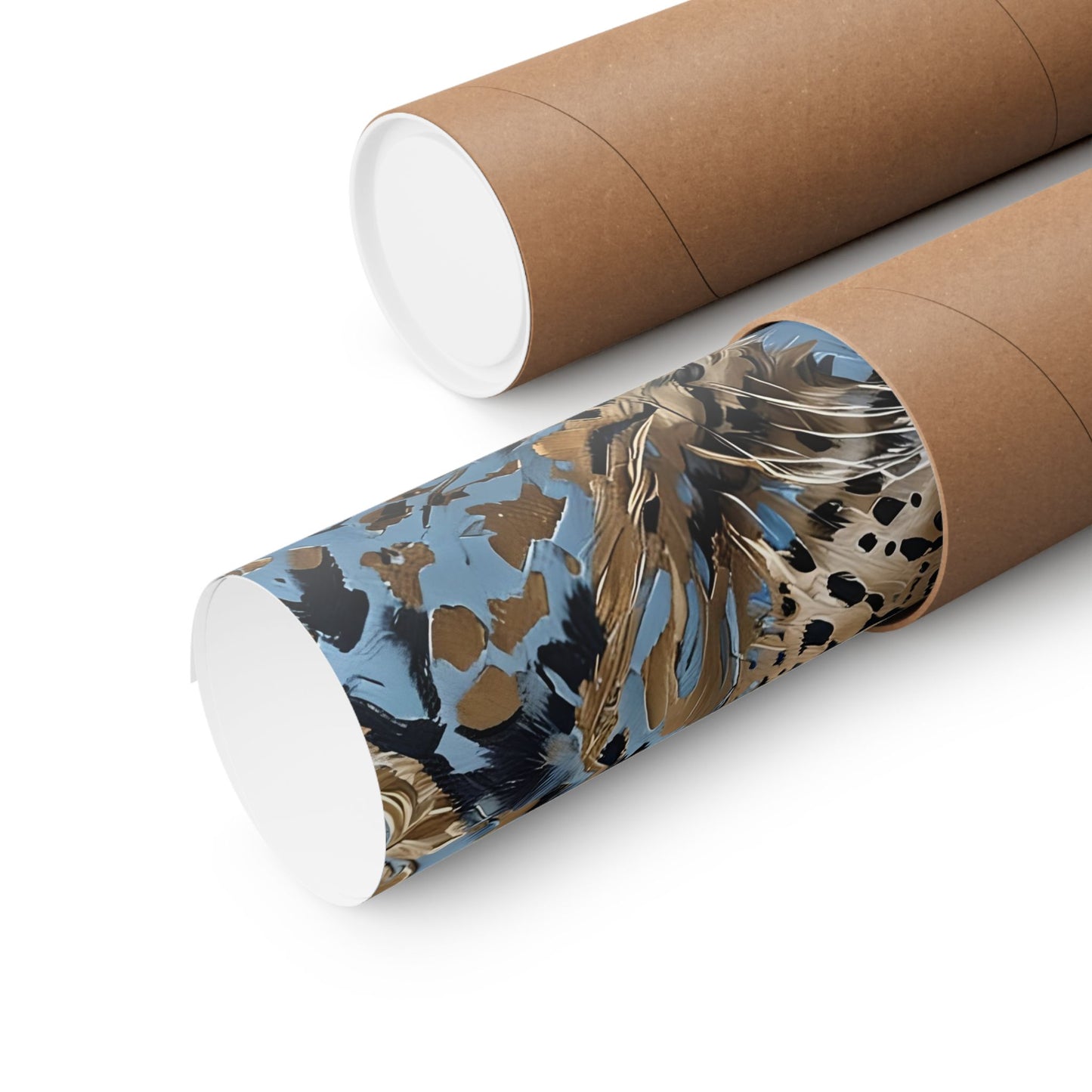 Floral Motif Art Poster - Elegant Matte Vertical Wall Decor - Leopard In Blue & Gold Damask
