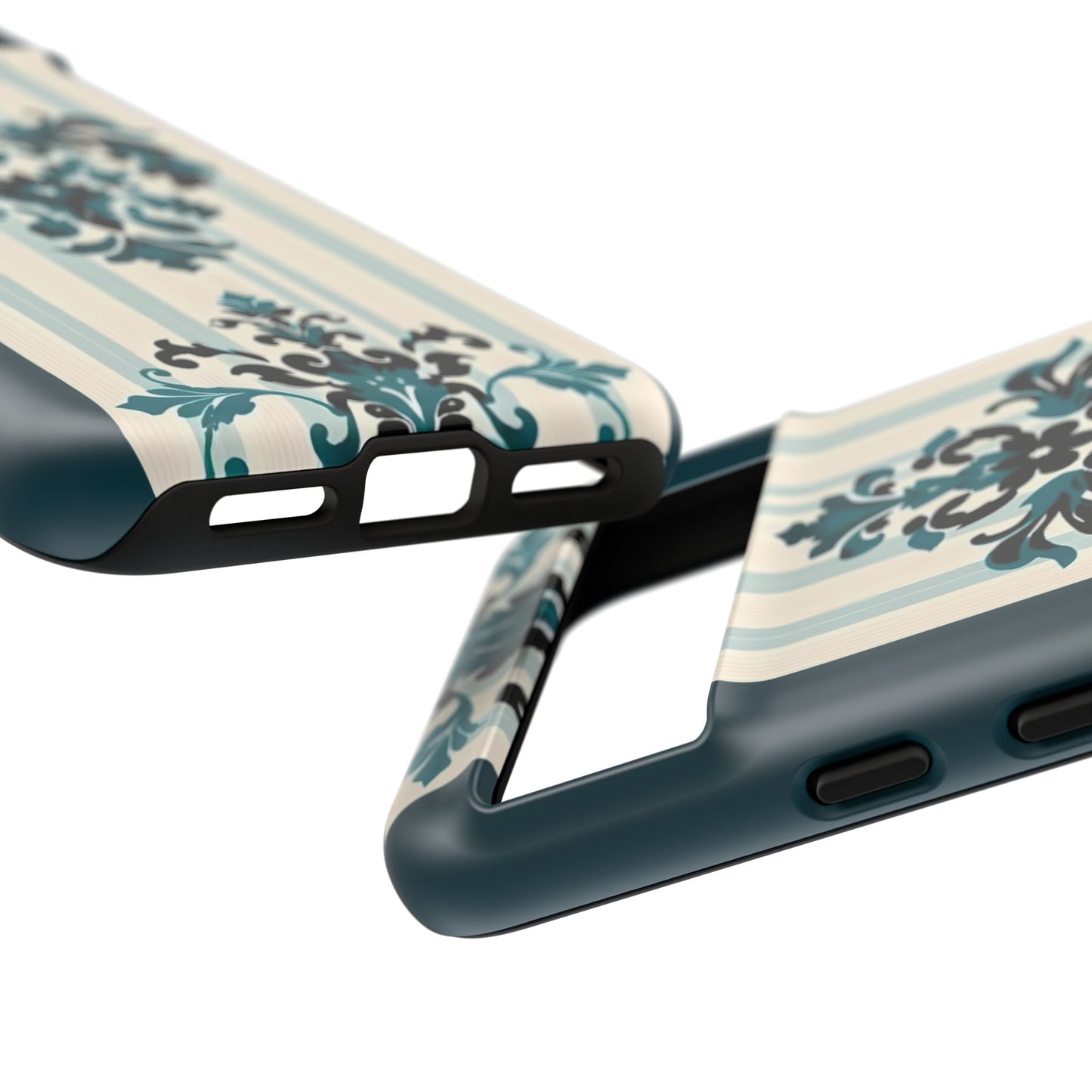 Elegant Floral Phone Case - Tough Cases with Vintage Design - Teal Striped Damask