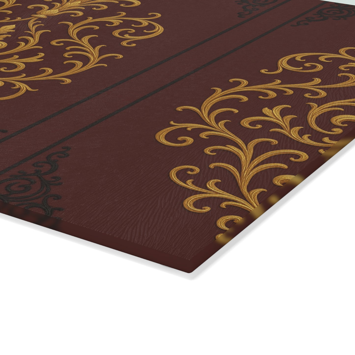 Dusk Burgundy-Black & Gold Baroque Glass Cutting Board — Elegant Kitchen Decor & Serving Board
