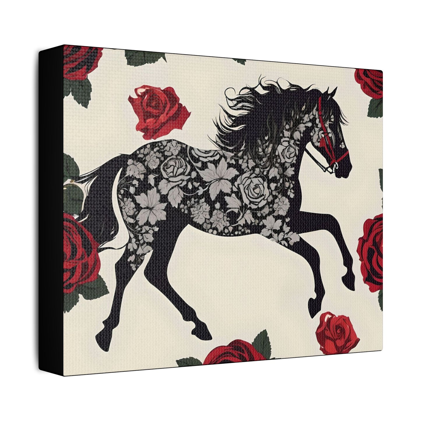 Art Print Canvas, Wall Decor, Satin Stretched Canvas, Equestrian Art, Office Decor, Home Decor - Horse & Roses