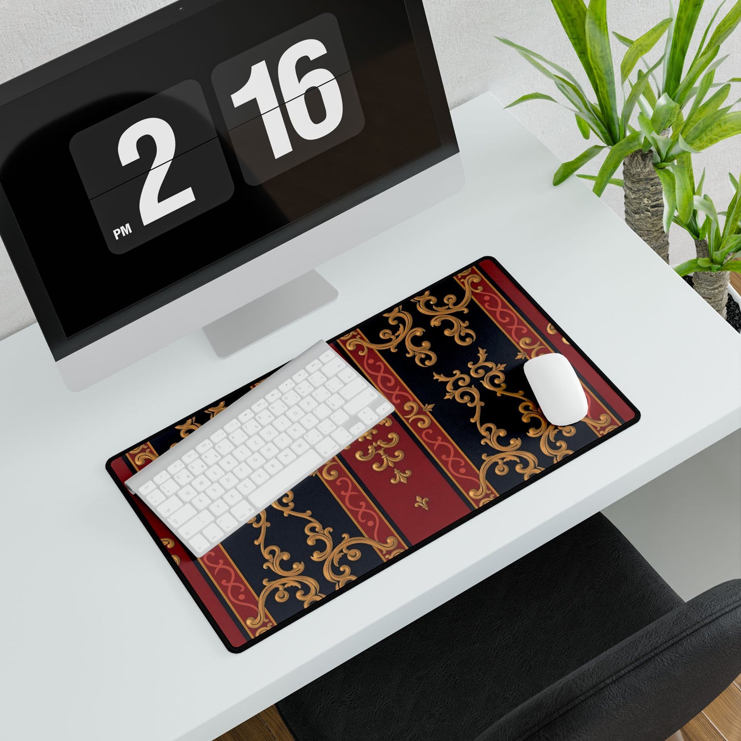 Elegant Desk Mats for Home Office | Stylish Workstation Accessories, Office Decor, Gift for Students - Midnight Blue & Dusk Red Gold Baroque