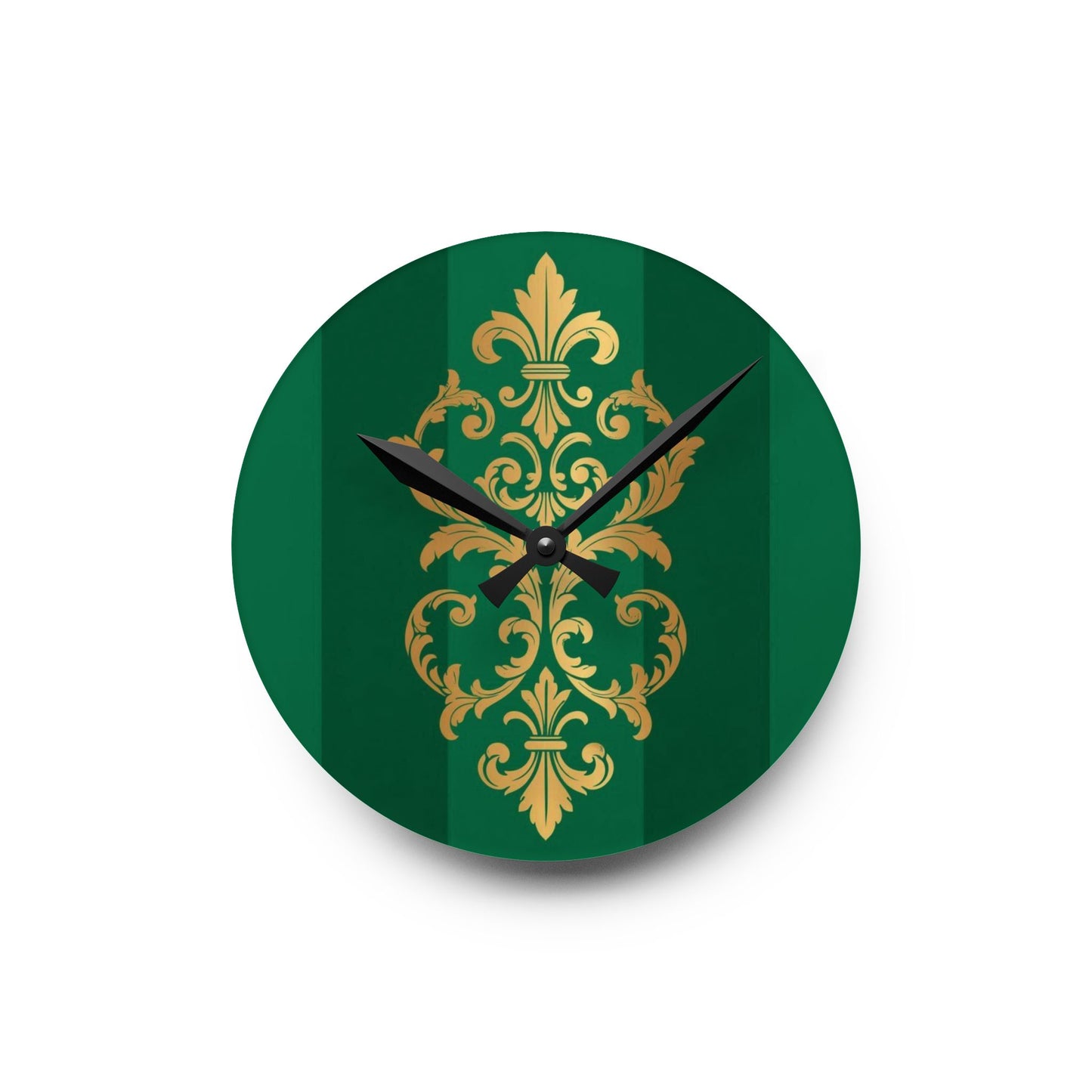 Baroque Green Striped Gold Accent Acrylic Wall Clock — Elegant Home Decor