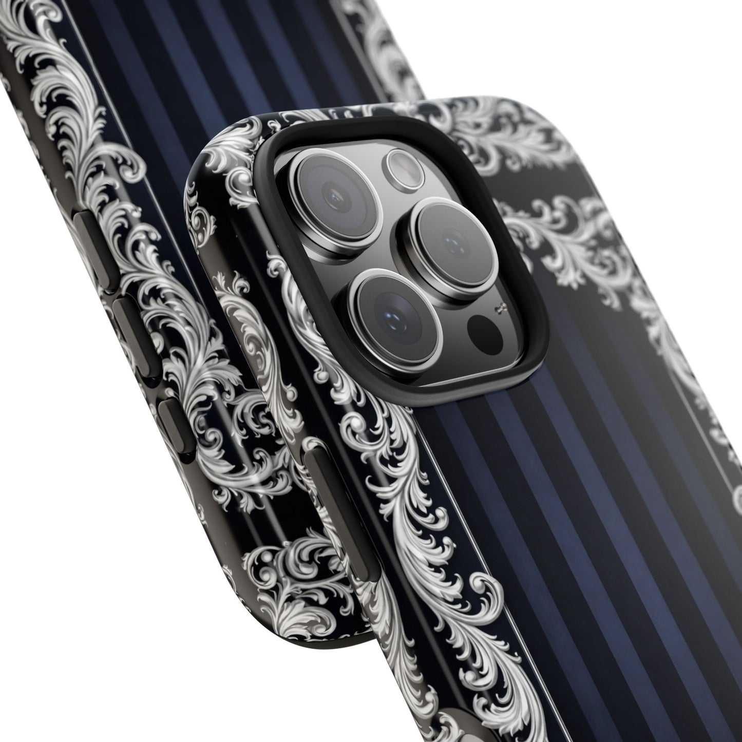 Navy Stripes & Baroque Tough Phone Case — Protective Decorative iPhone Case