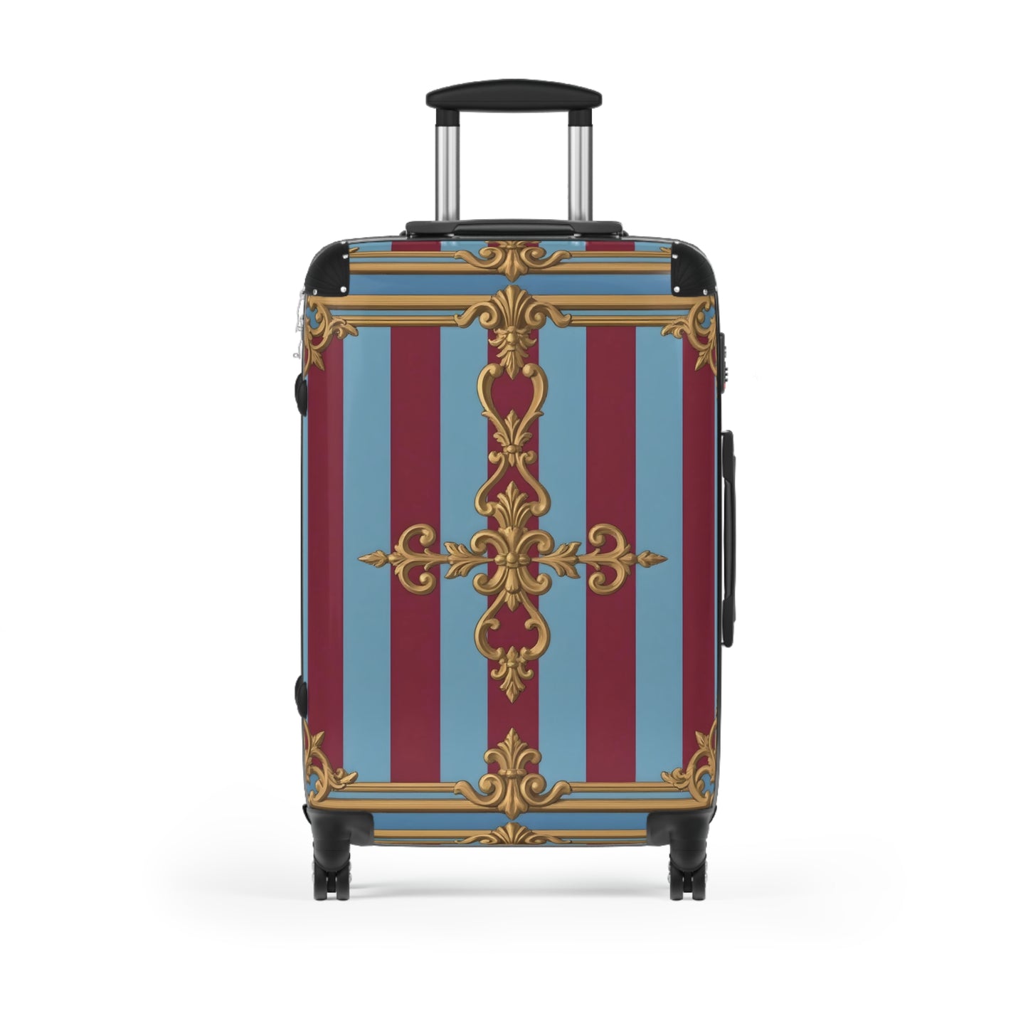 Elegant Vintage-Inspired Suitcase, Travel Luggage, Stylish Holiday Gift, Unique Baggage for Adventurers - Sky Blue & Maroon Striped Baroque