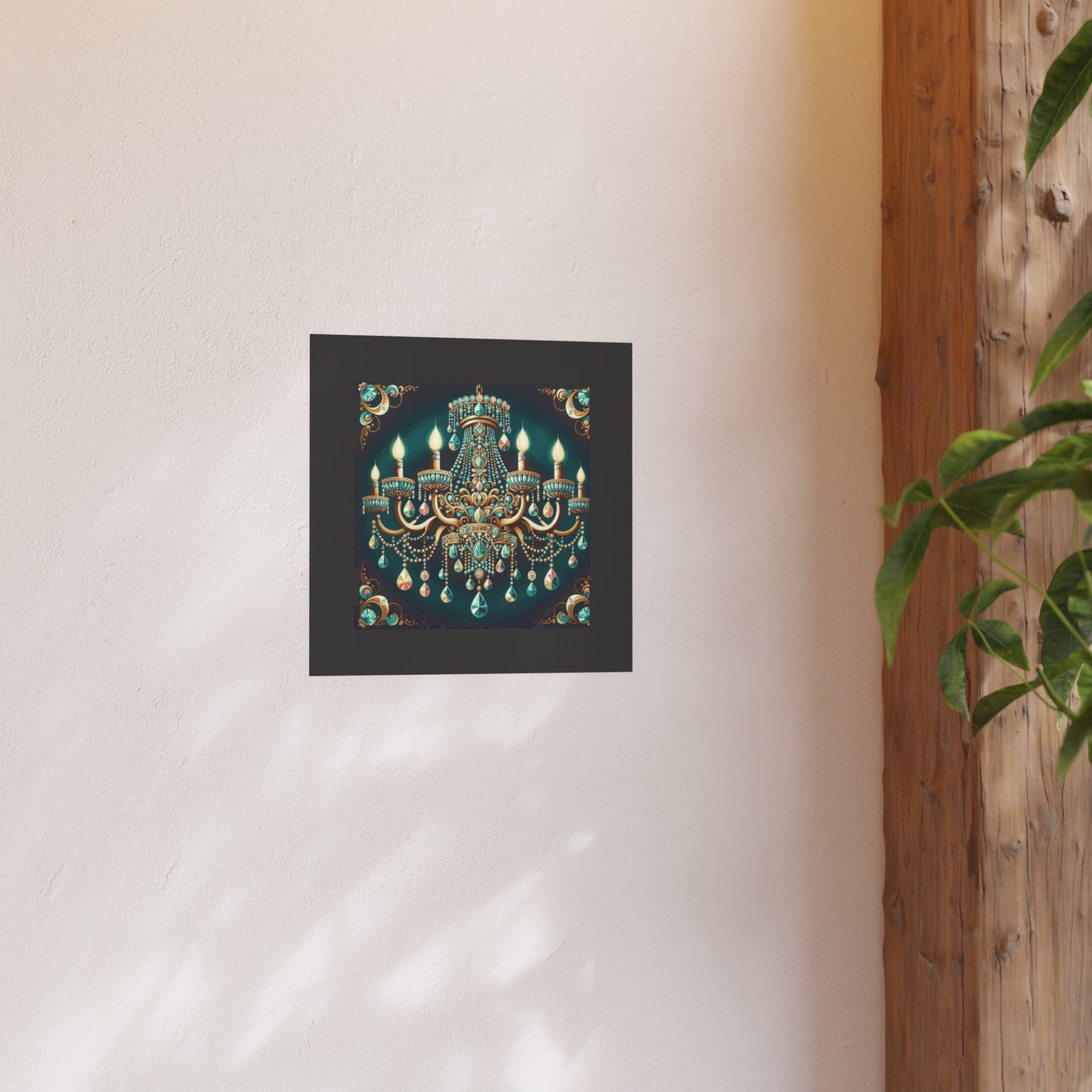 Elegant Chandelier Poster - Luxurious Wall Art for Home Décor - Teal Jeweled Chandelier